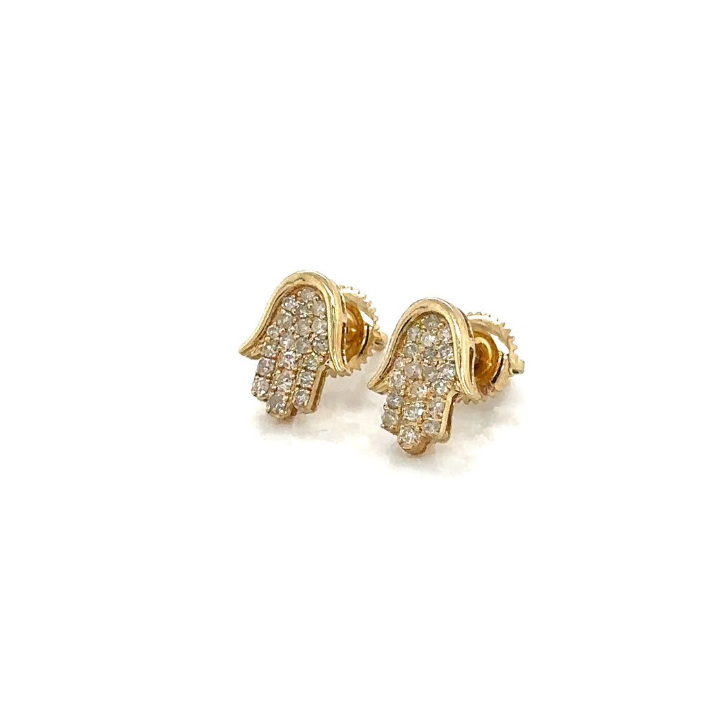 14k Solid Gold 0,30Ct Diamond Earrings,14K Hamsa Hand Earrings,Solid Gold Dainty image 2