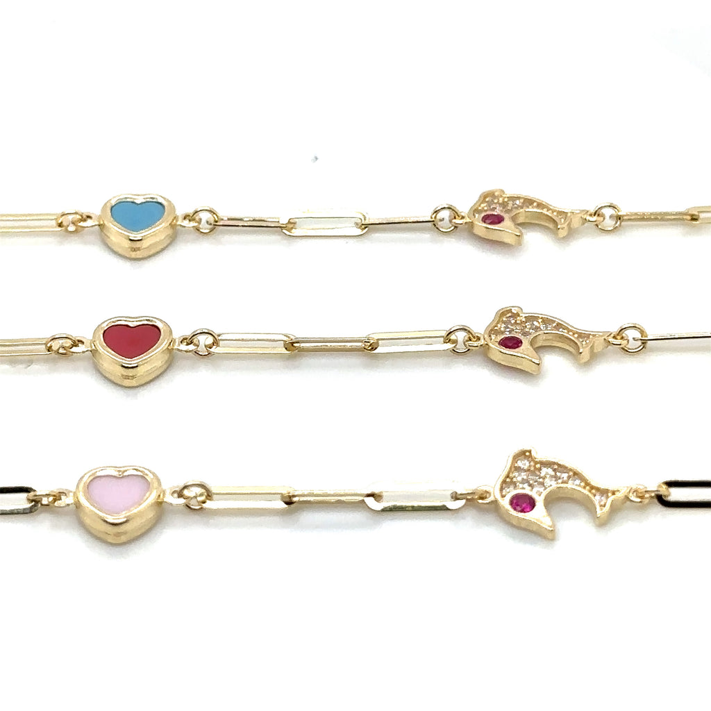 14k Gold Dolphin Anklet, Heart Anklet - 14k Gold Anklet - Ankle Bracele image 1