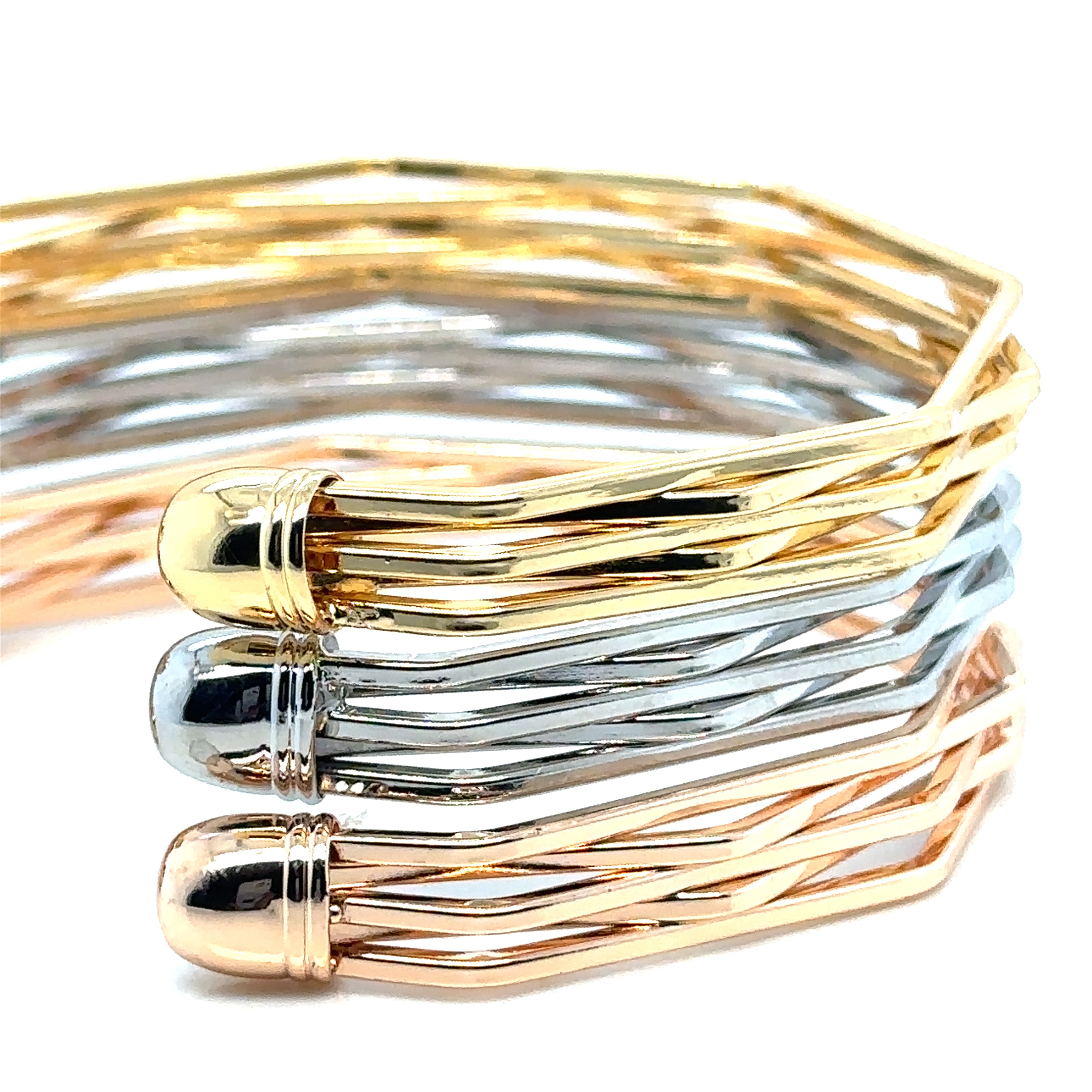 Set of Elegant Gold-Plated Multi-Tone Open Bangles, Wide Cuff Bracelet, Chunky image 1