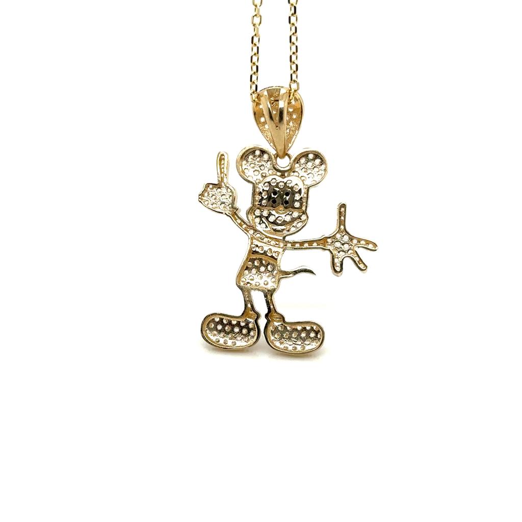 Mickey Mouse Pendant in 14K Real Gold with cubic Zirconia, Cartoon Pendant image 4