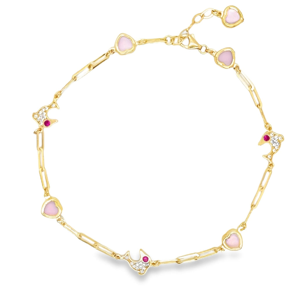 14k Gold Dolphin Anklet, Heart Anklet - 14k Gold Anklet - Ankle Bracele image 0