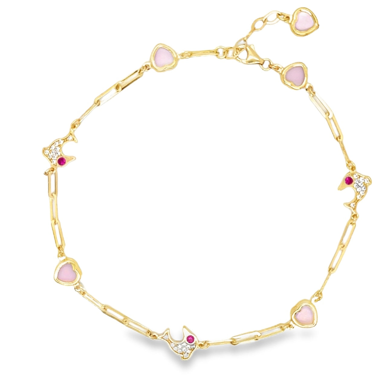 14k Gold Dolphin Anklet, Heart Anklet - 14k Gold Anklet - Ankle Bracele image 0