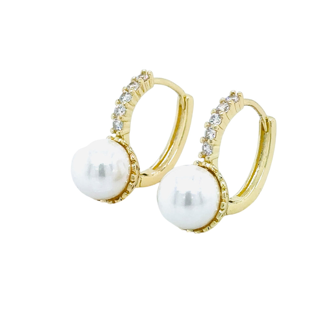 Gold-Plated Pearl and Crystal Hoop Earrings image 0