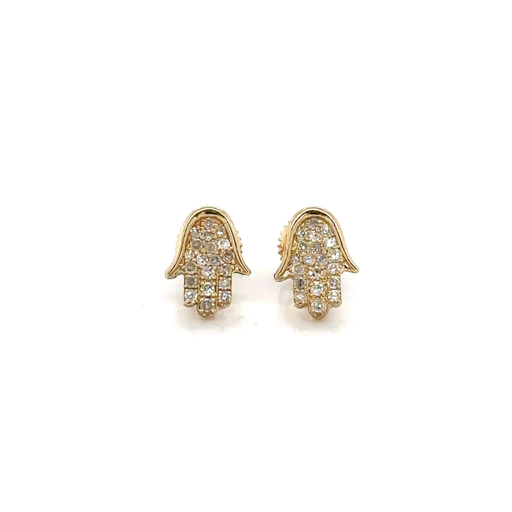 14k Solid Gold 0,30Ct Diamond Earrings,14K Hamsa Hand Earrings,Solid Gold Dainty image 0