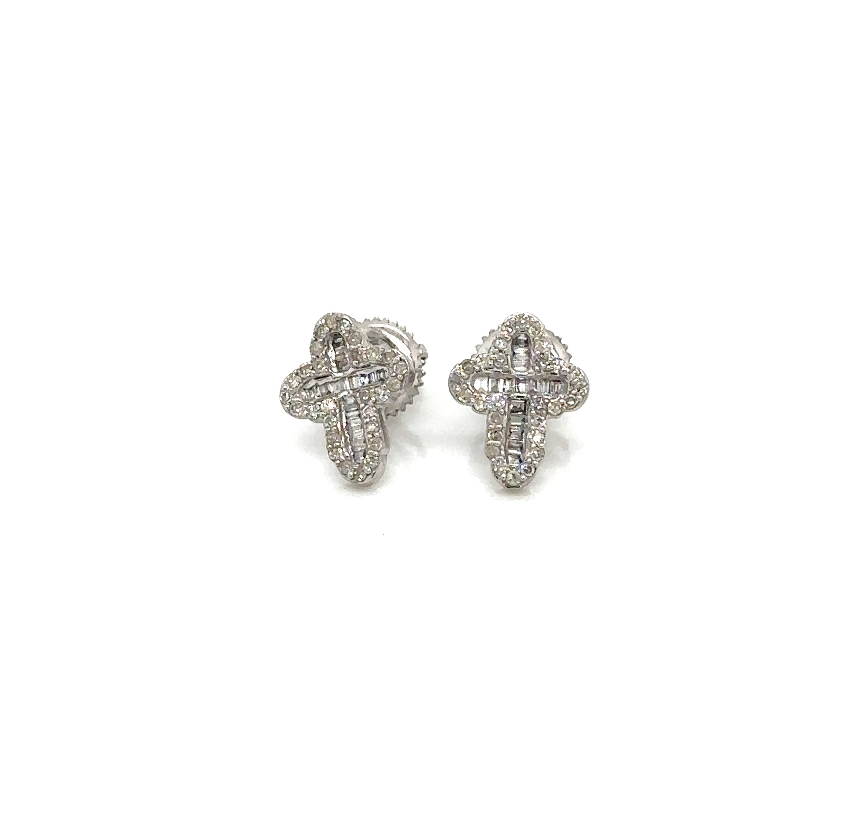 14k Gold 0,37Ct Diamond Earrings, Real Diamond Earrings,14K Gold Cross Shape Ear image 0