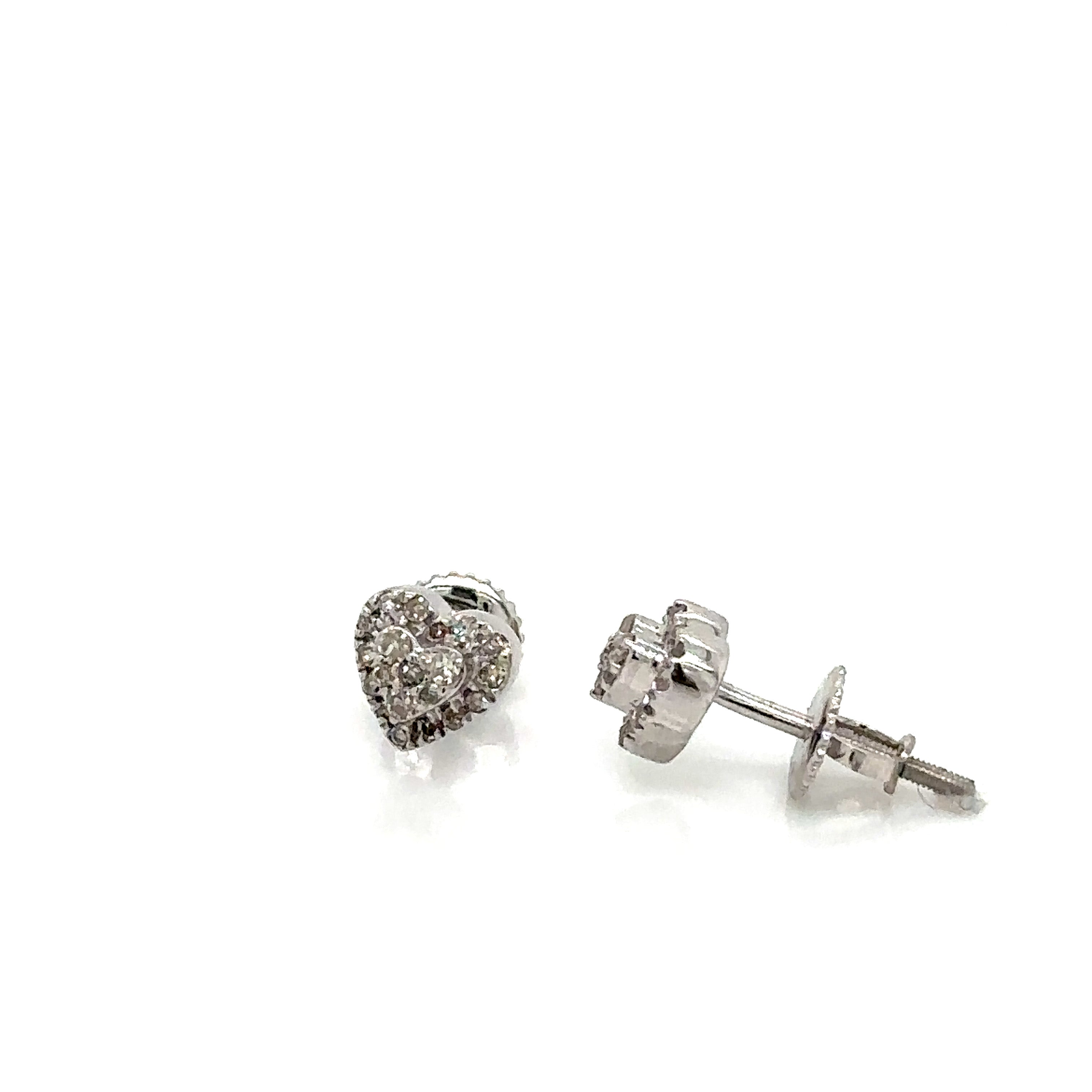 14k Gold 0,18Ct Diamond Earrings, Real Diamond Earrings, 14K Solid Gold Heart Ea image 2