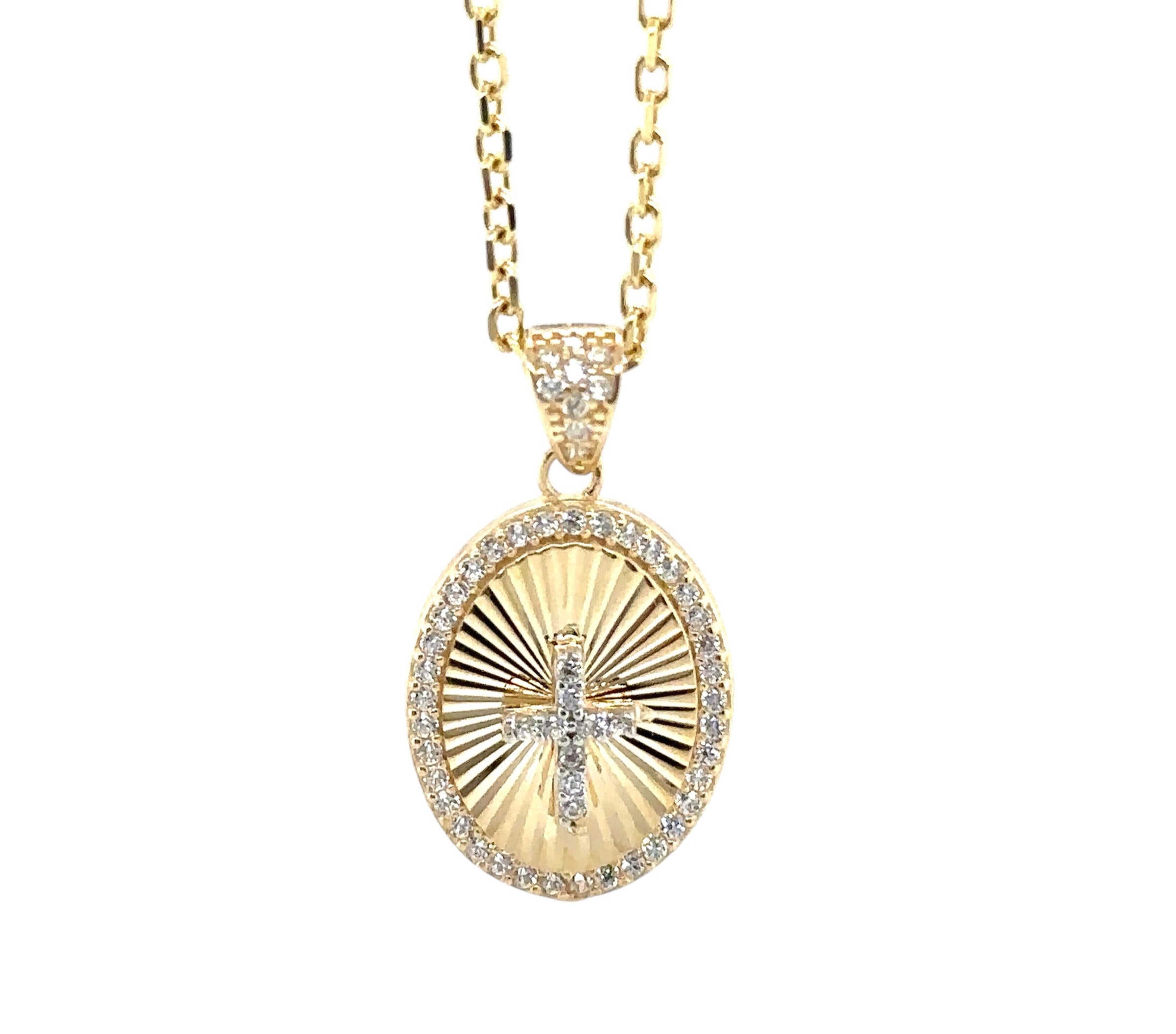 14K Real Gold Cross Pendant - Gold Crucifix Pendant- 14K Gold Medallion Cross Pe image 0