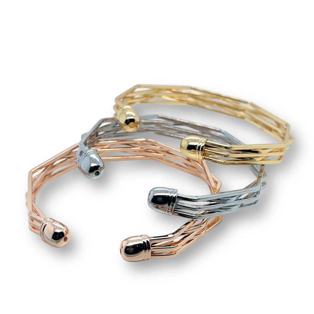 Set of Elegant Gold-Plated Multi-Tone Open Bangles, Wide Cuff Bracelet, Chunky image 4