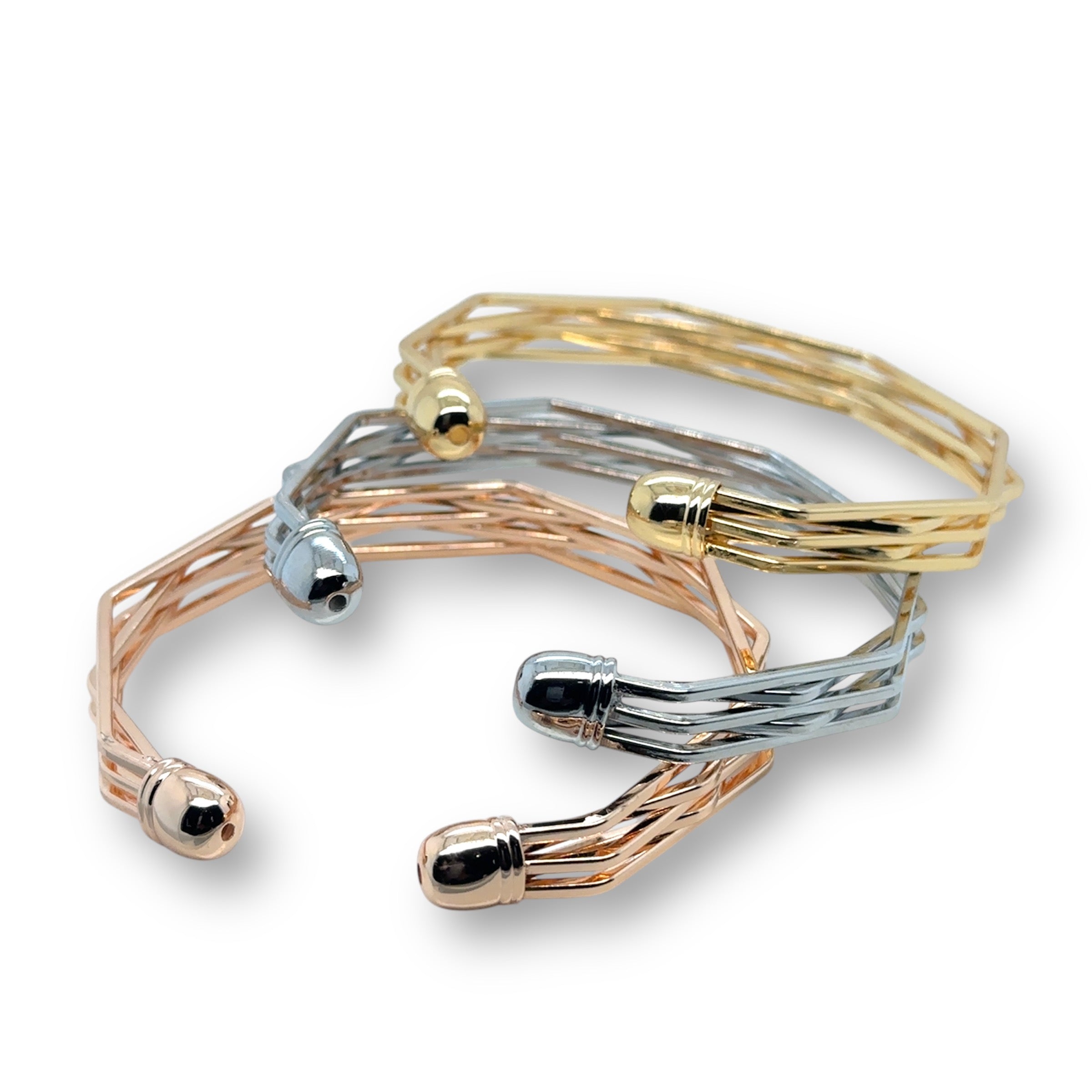 Set of Elegant Gold-Plated Multi-Tone Open Bangles, Wide Cuff Bracelet, Chunky image 4