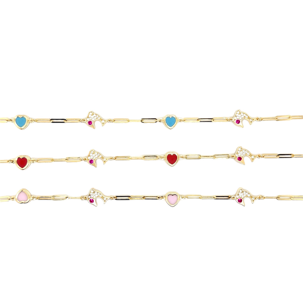 14k Gold Dolphin Anklet, Heart Anklet - 14k Gold Anklet - Ankle Bracele image 3