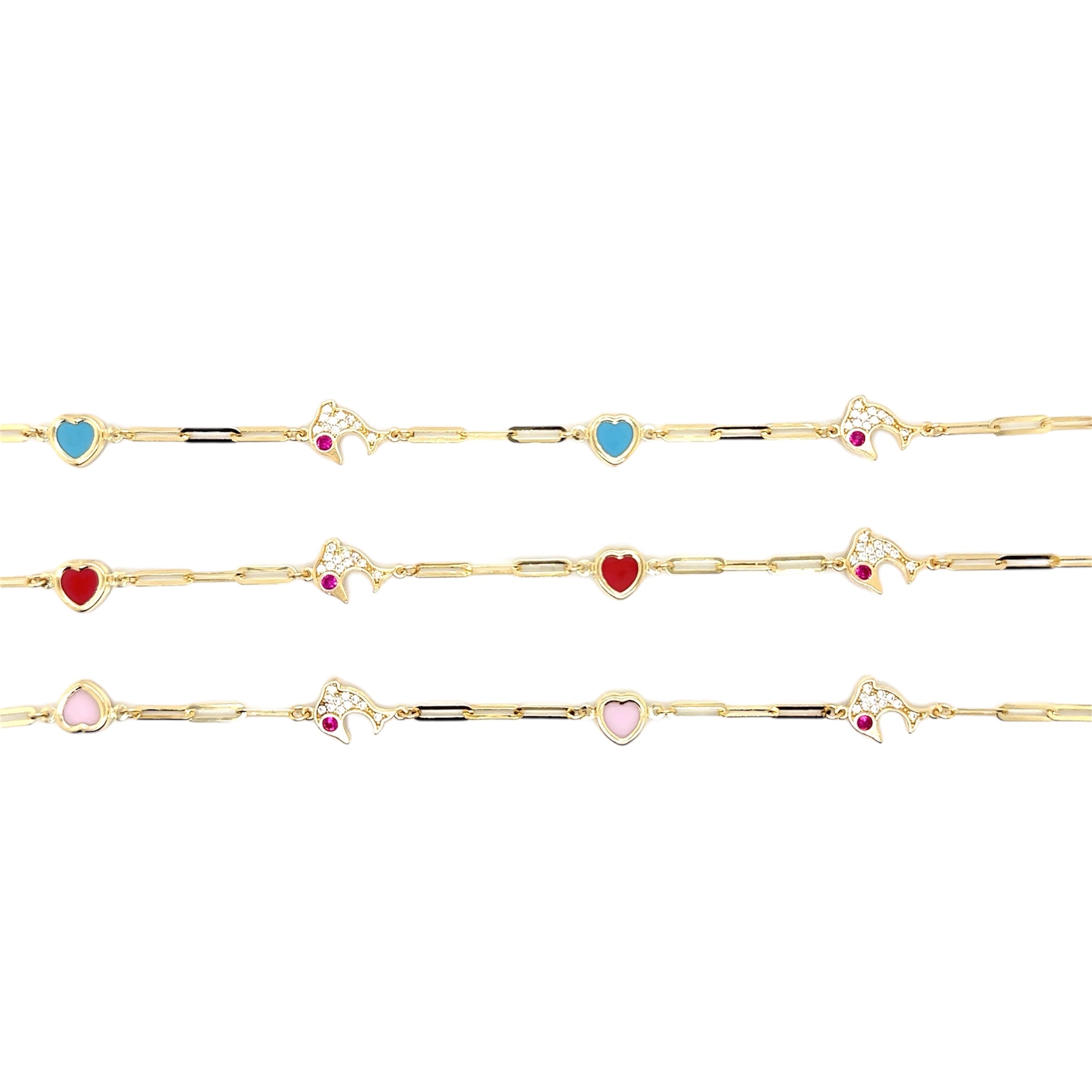 14k Gold Dolphin Anklet, Heart Anklet - 14k Gold Anklet - Ankle Bracele image 3