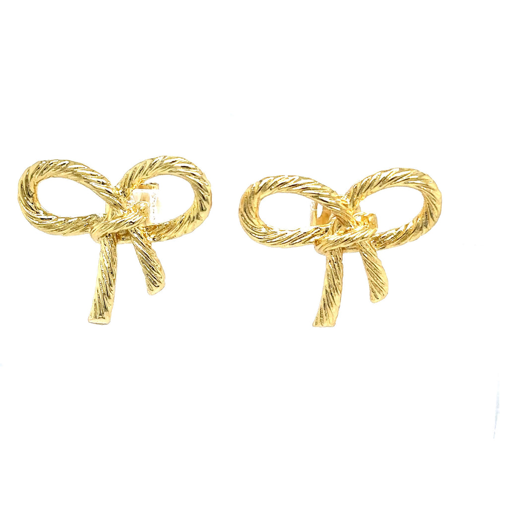 Chic Textured Gold-Plated Bow Stud Earrings image 0