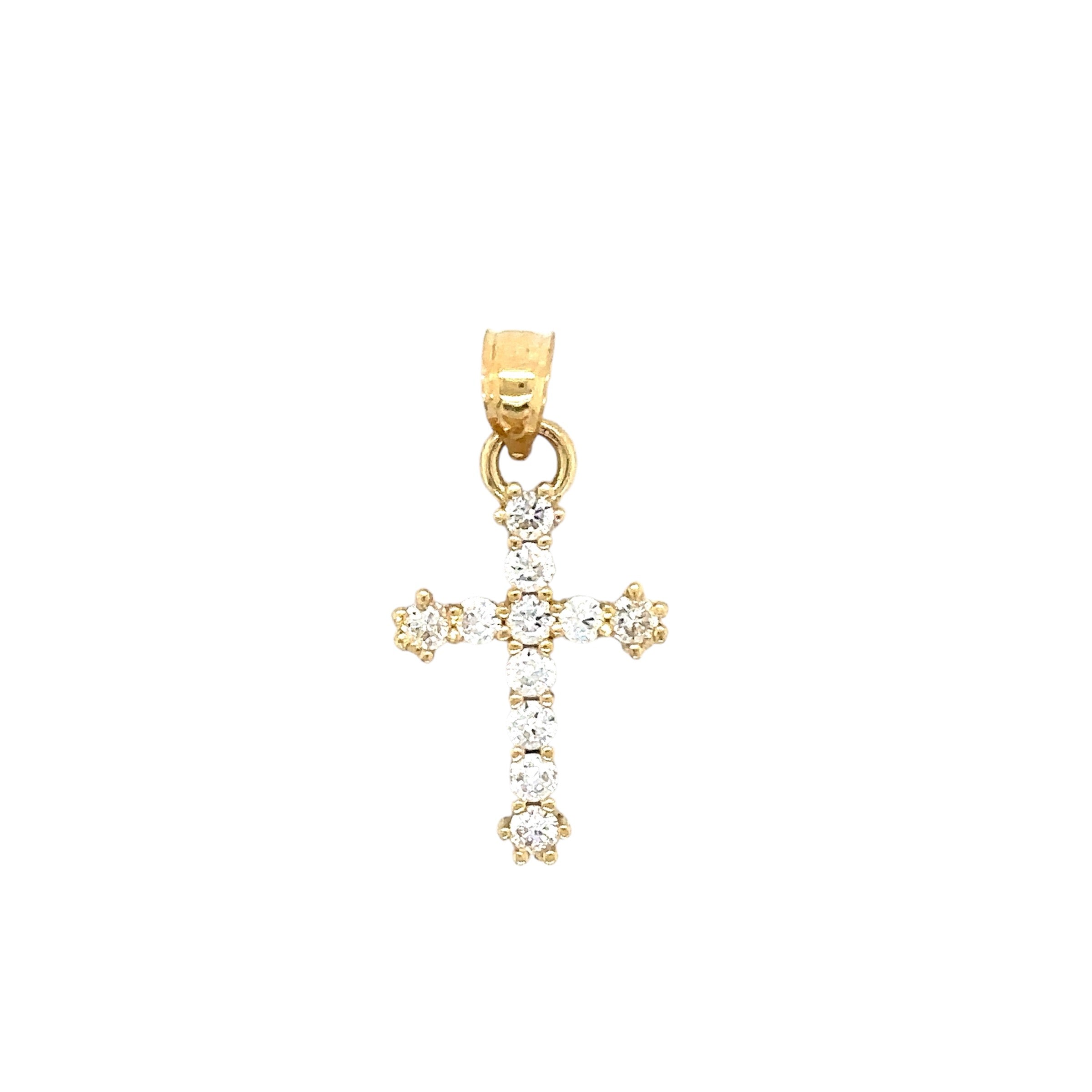 14K Solid Tiny Cross Pendant - Multicolored CZ Cross - Christian Faith Pendant - image 1