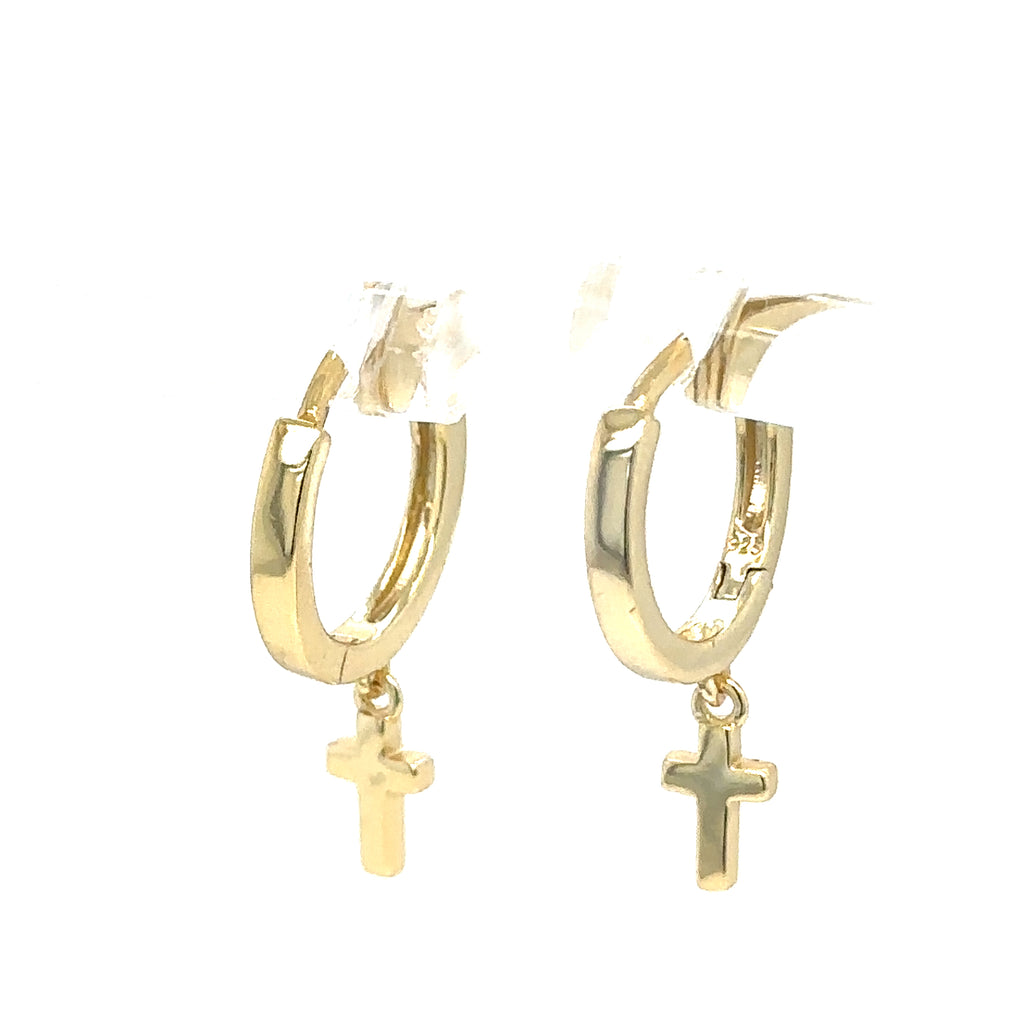 Gold Plated Sterling Silver Cross Hoop Earring-Dainty Huggie Design image 1