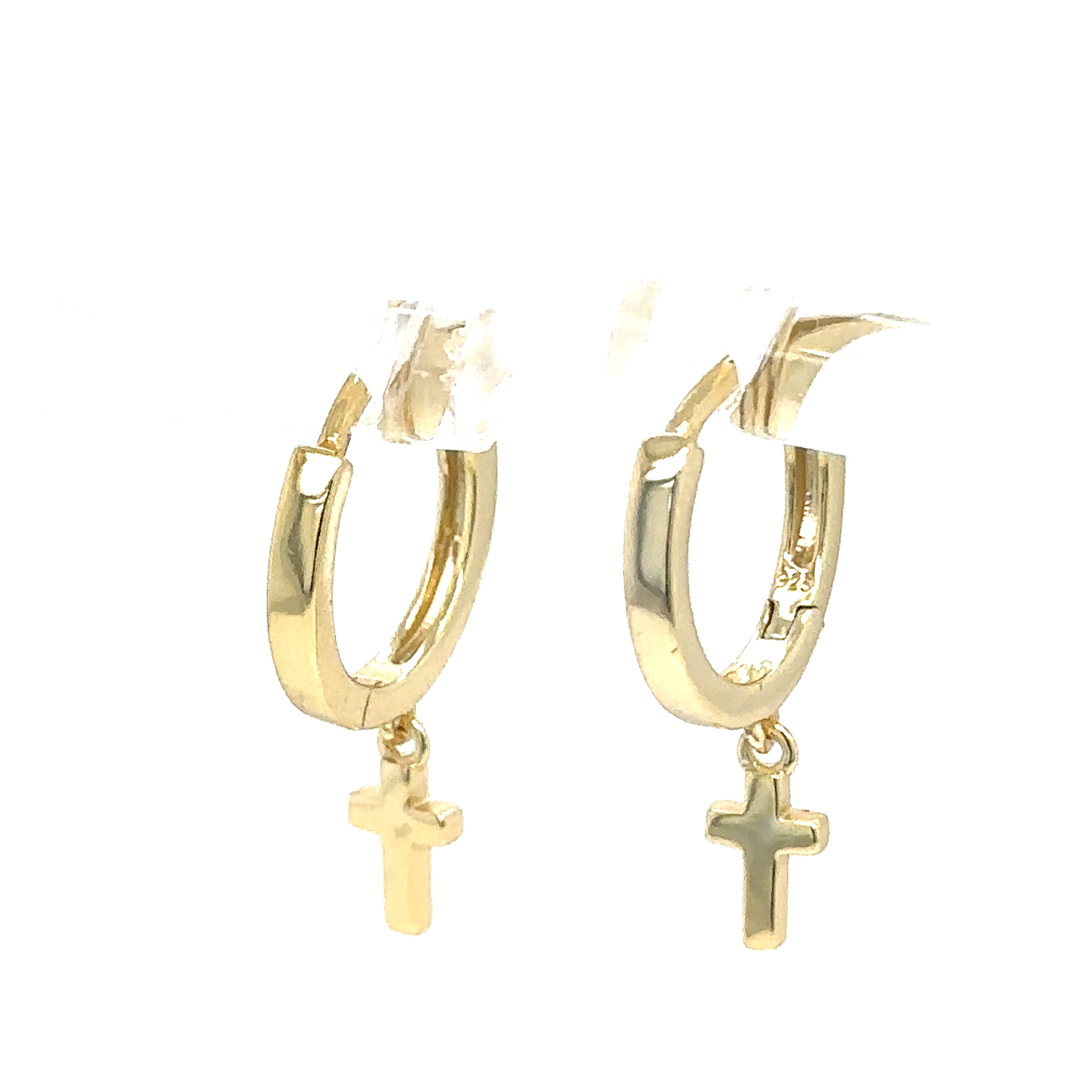Gold Plated Sterling Silver Cross Hoop Earring-Dainty Huggie Design image 1