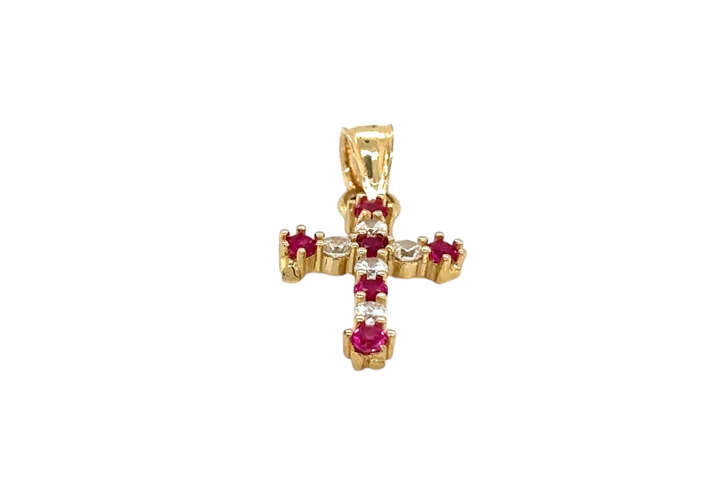 14K Solid Tiny Cross Pendant - Multicolored CZ Cross - Christian Faith Pendant - image 3
