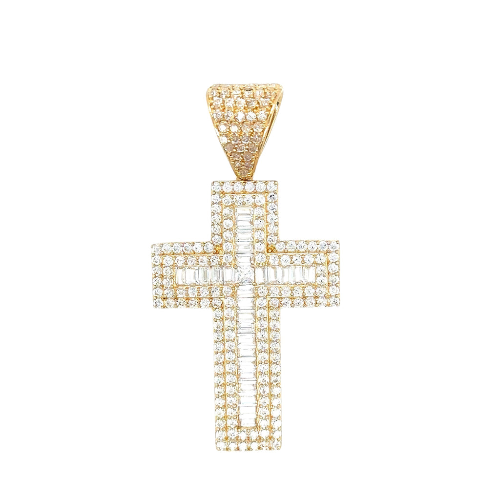 14K Solid Gold Cross Pendant - Cubic Zirconia Baguette Gold Crucifix Pendant - U image 0