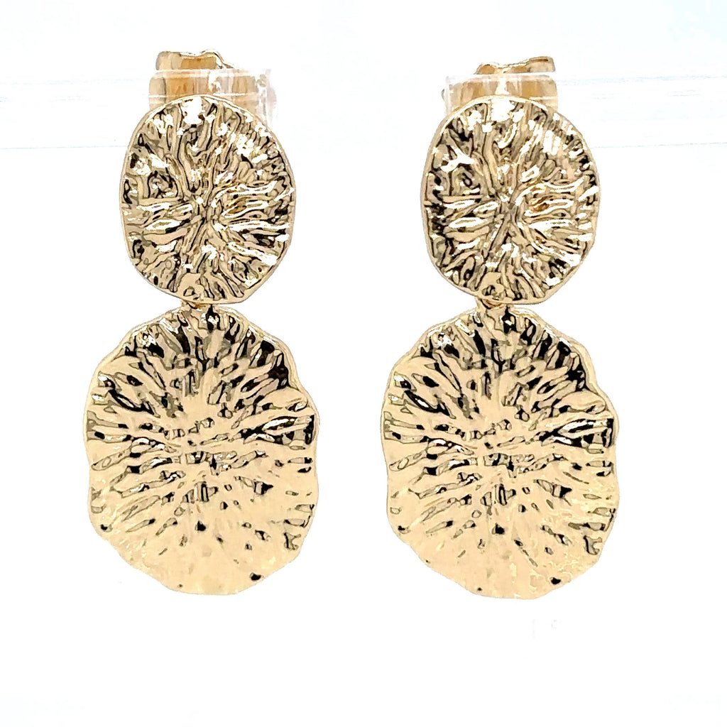 Textured Gold-Plated Disc Dangle Earrings image 1