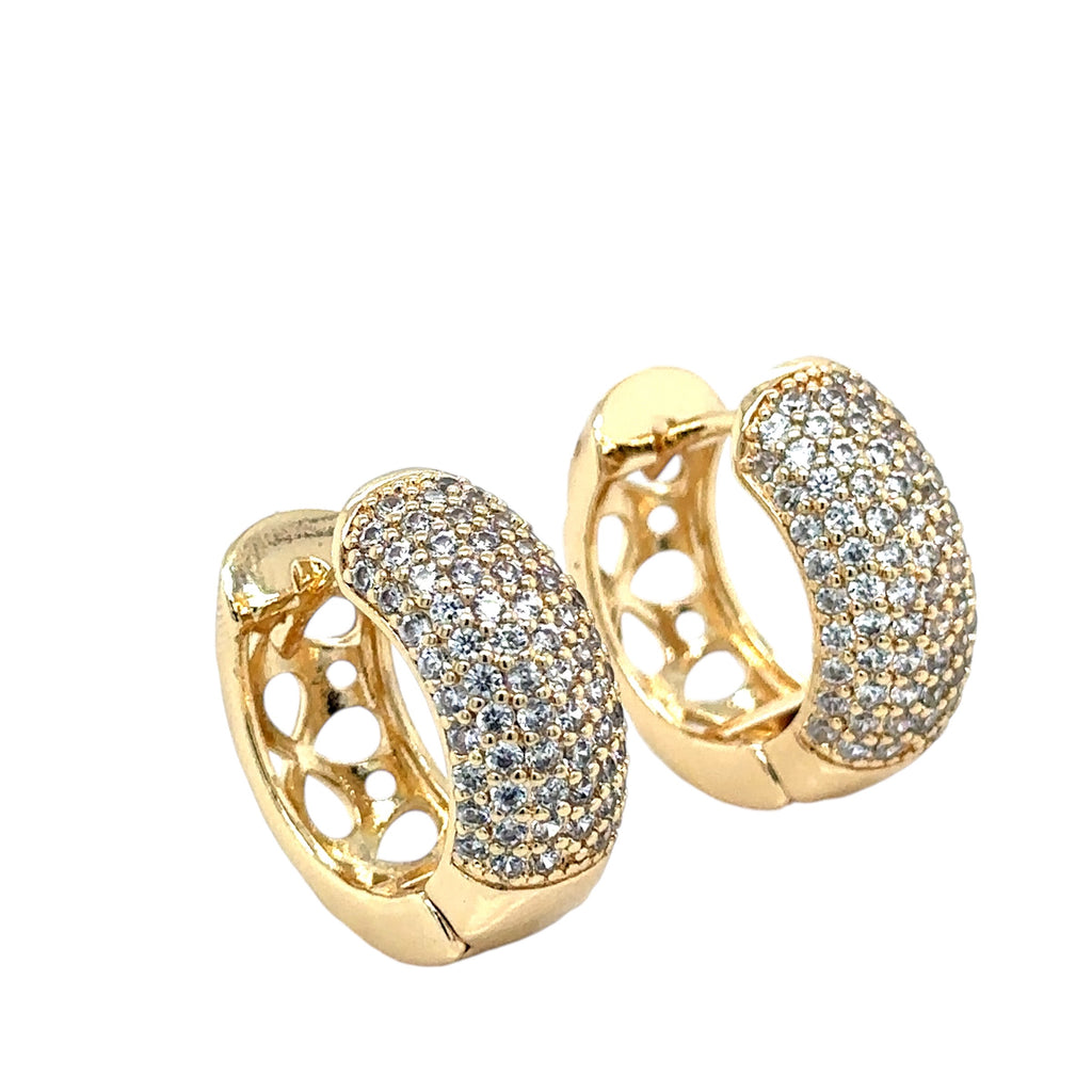 Gold-Plated Pave Crystal Hoop Earrings image 1