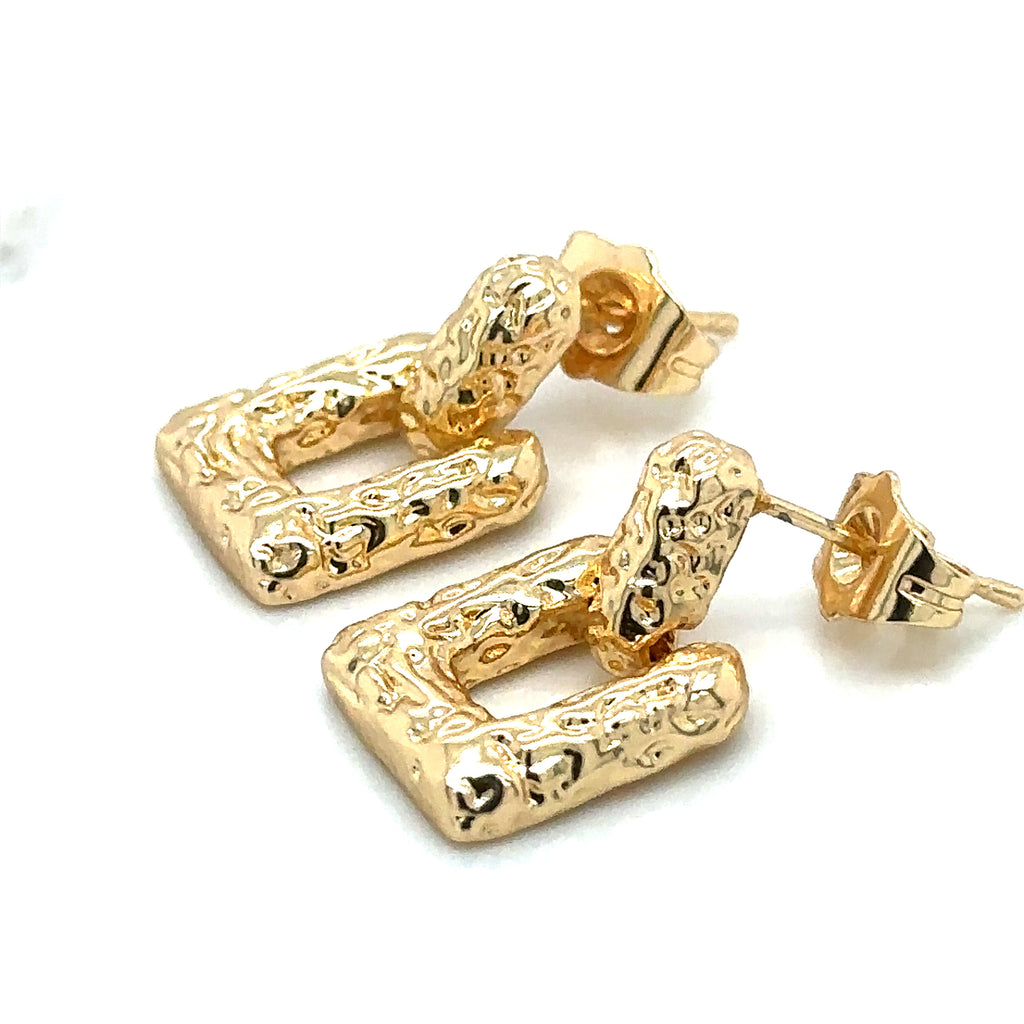 Gold-Plated Textured Square Drop Earrings image 3