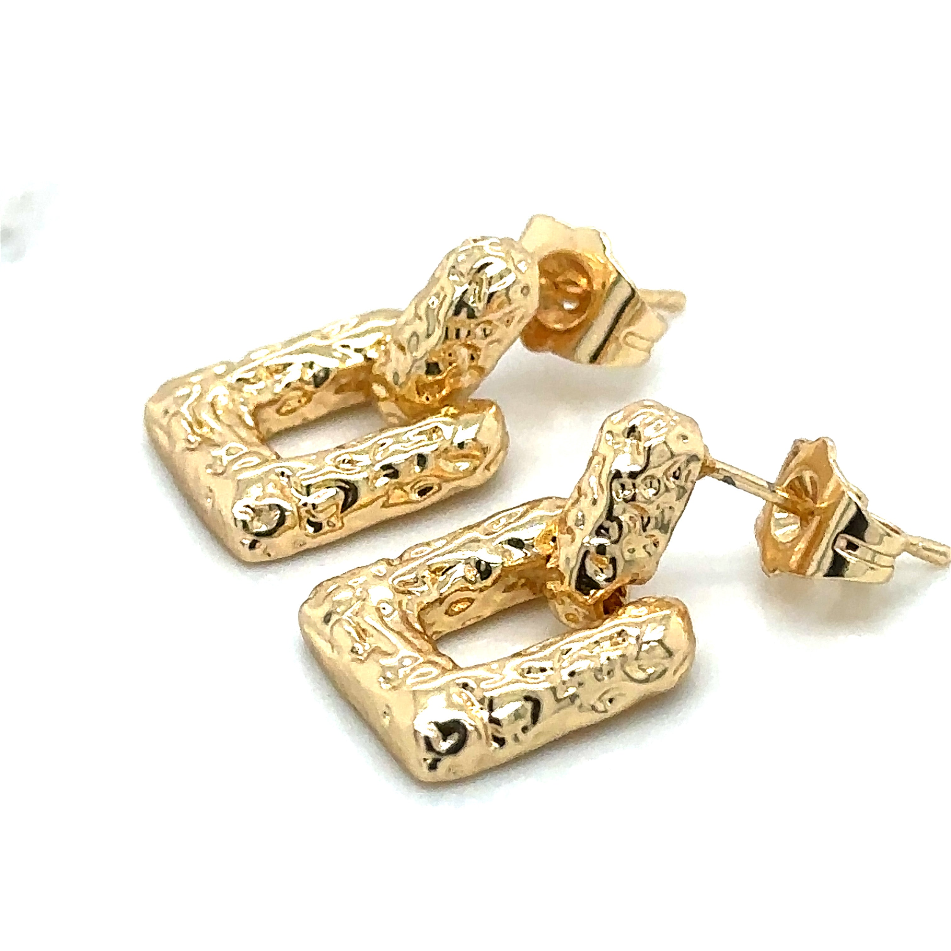 Gold-Plated Textured Square Drop Earrings image 3