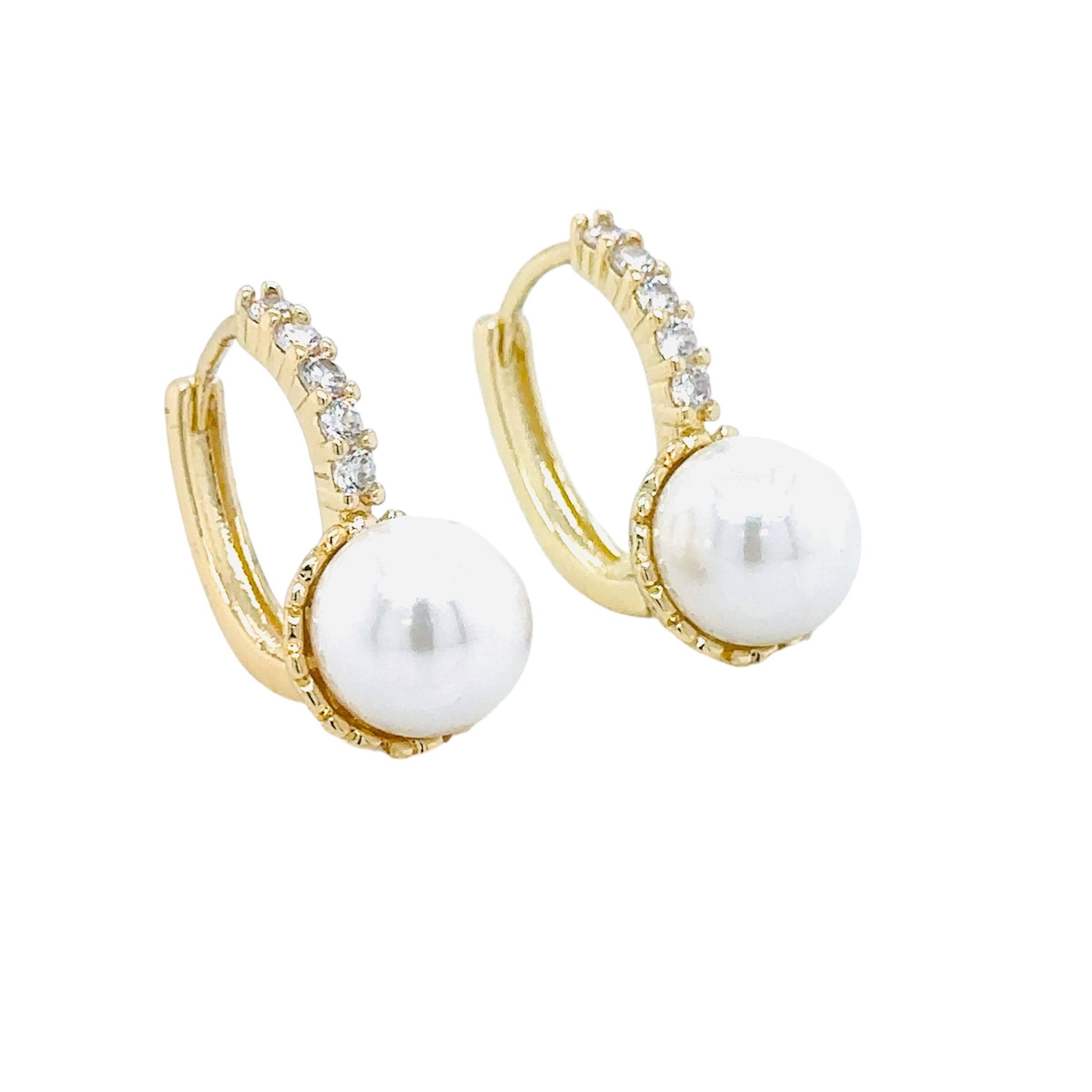 Gold-Plated Pearl and Crystal Hoop Earrings image 1