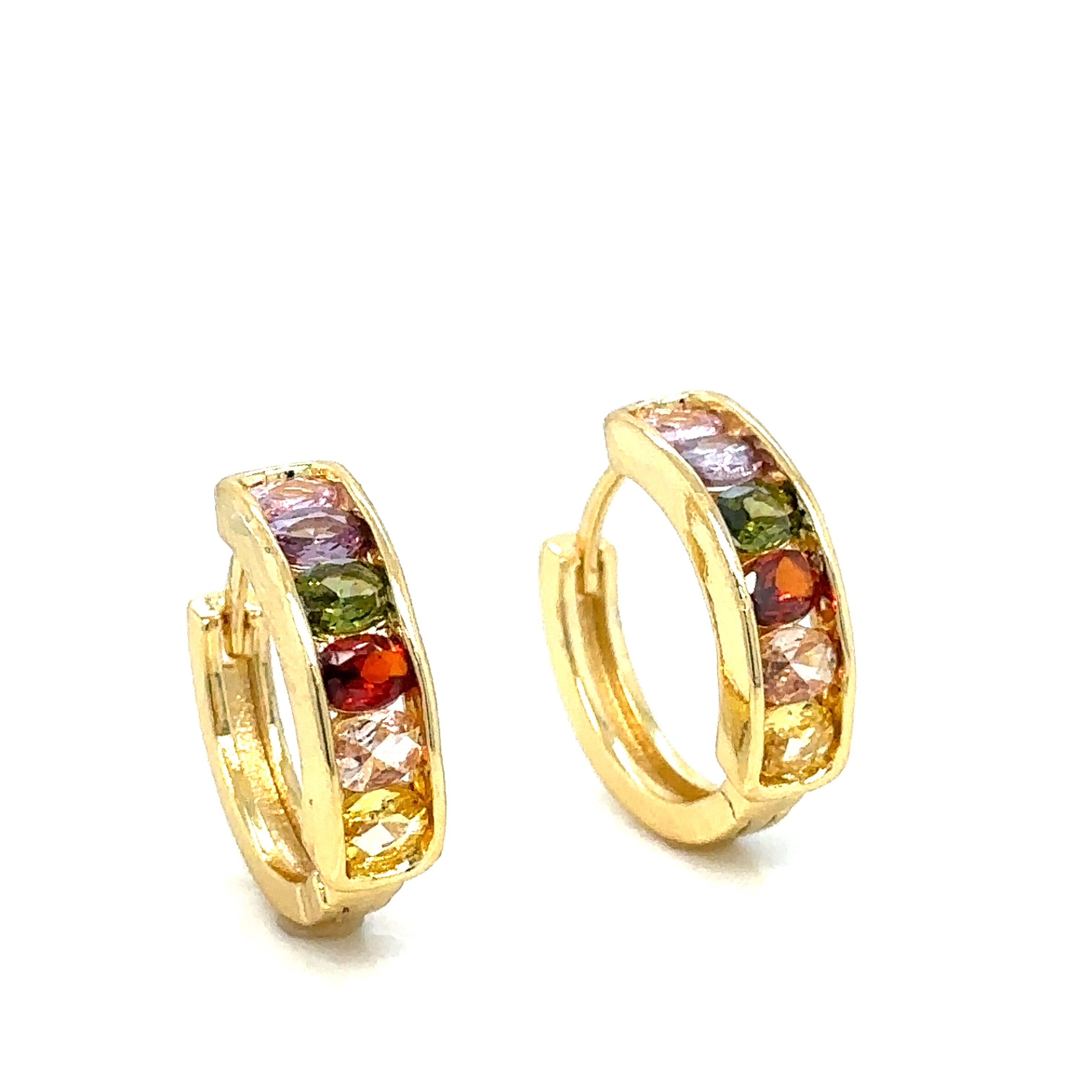 Chic Gold-Plated Hoop Earrings with Multicolored Stones , Modern Hoop Earrings image 2