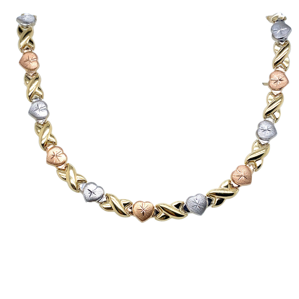 XO Hugs and Kisses Necklace Tri-Color in Real 14K Gold image 0