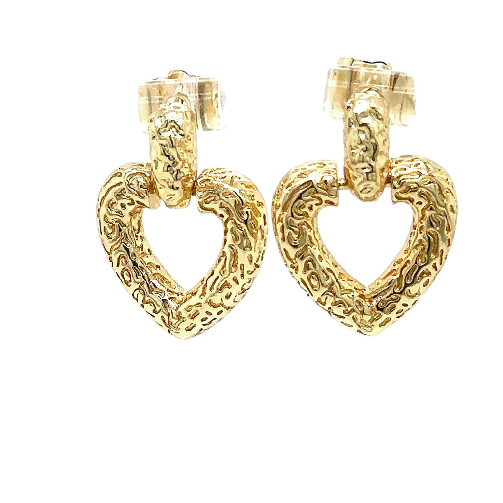 Gold-Plated Textured Heart Earrings image 1