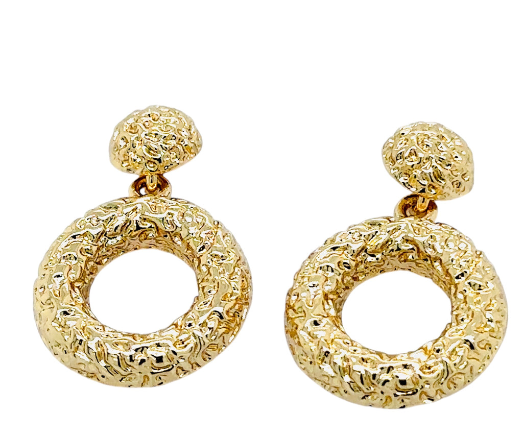 Textured Gold-Plated Drop Earrings  Make a bold statement with these unique text image 3