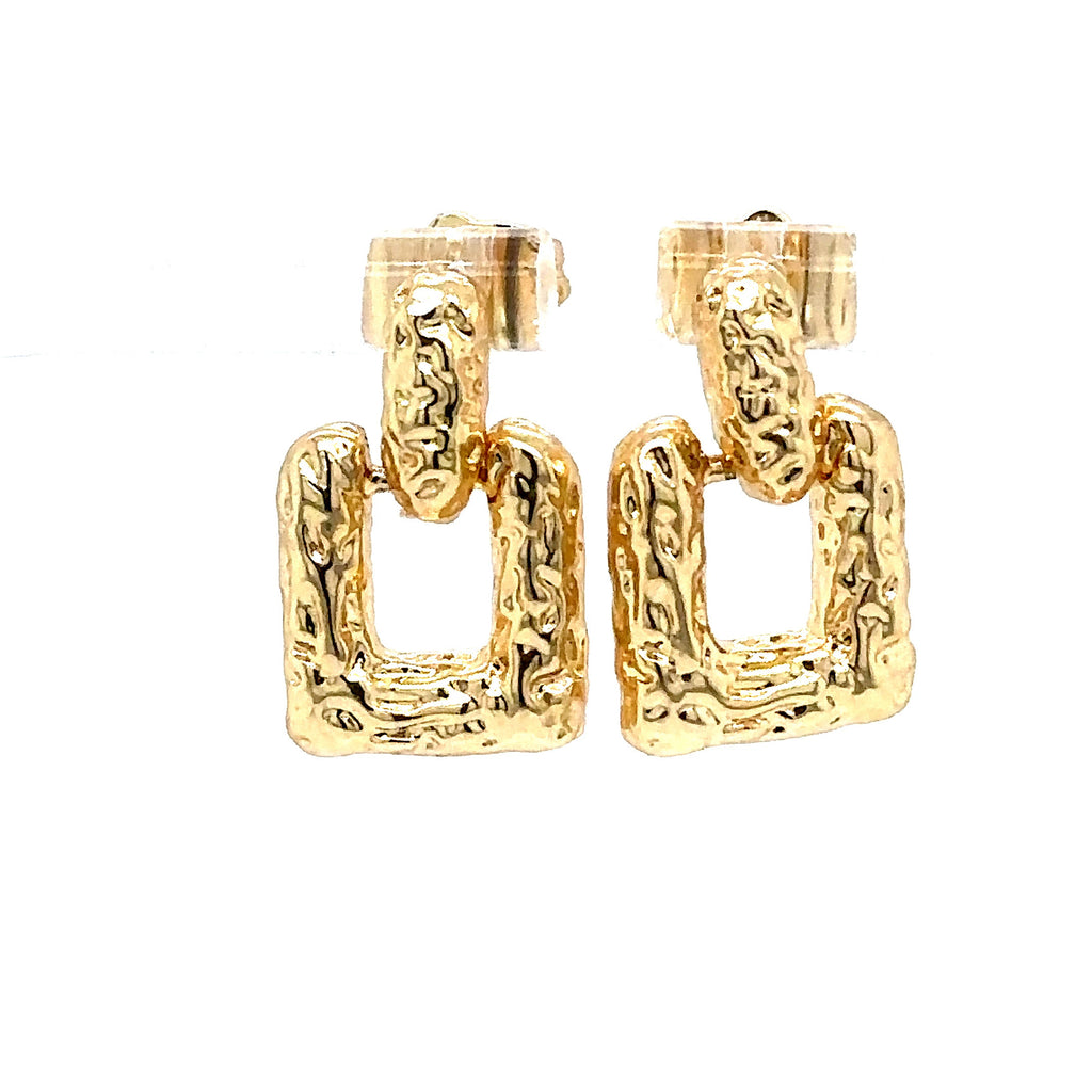 Gold-Plated Textured Square Drop Earrings image 1