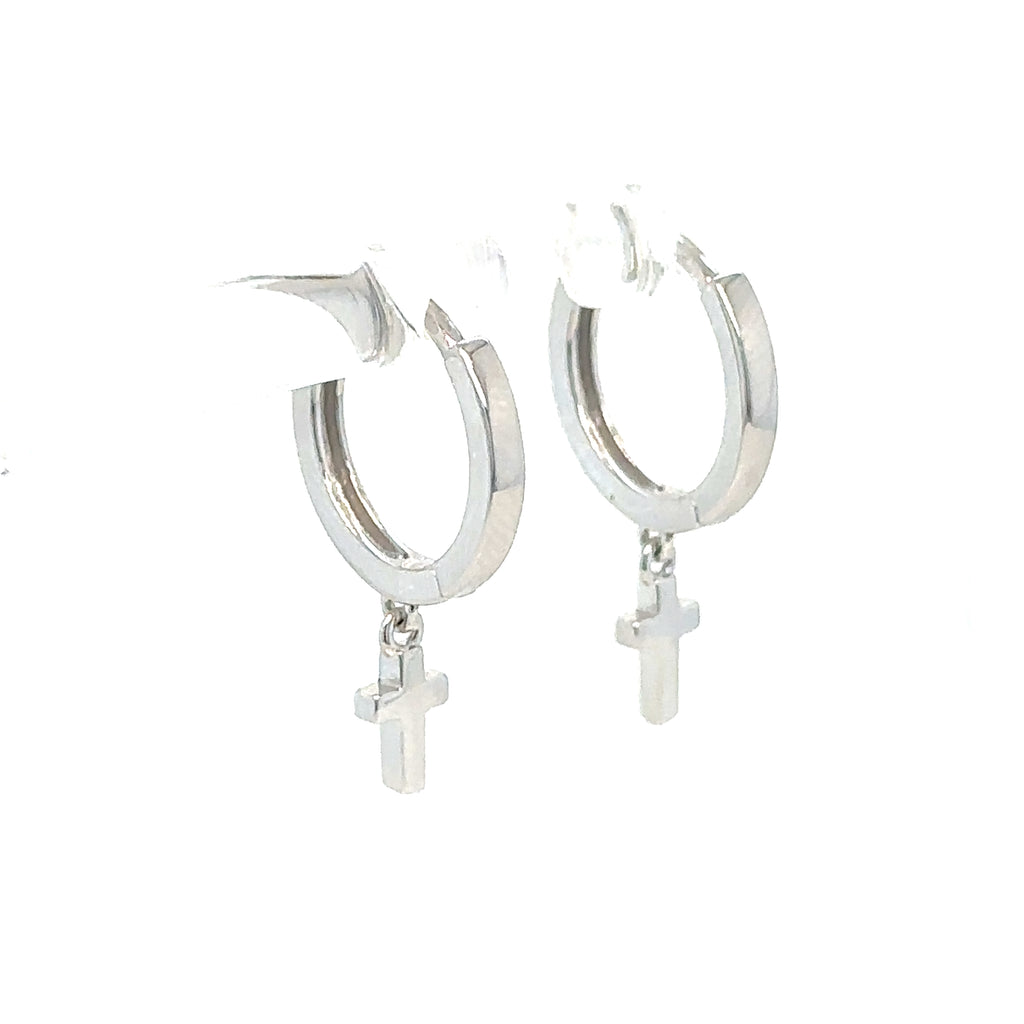 Sterling Silver Cross Hoop Earring-Dainty Huggie Design image 2