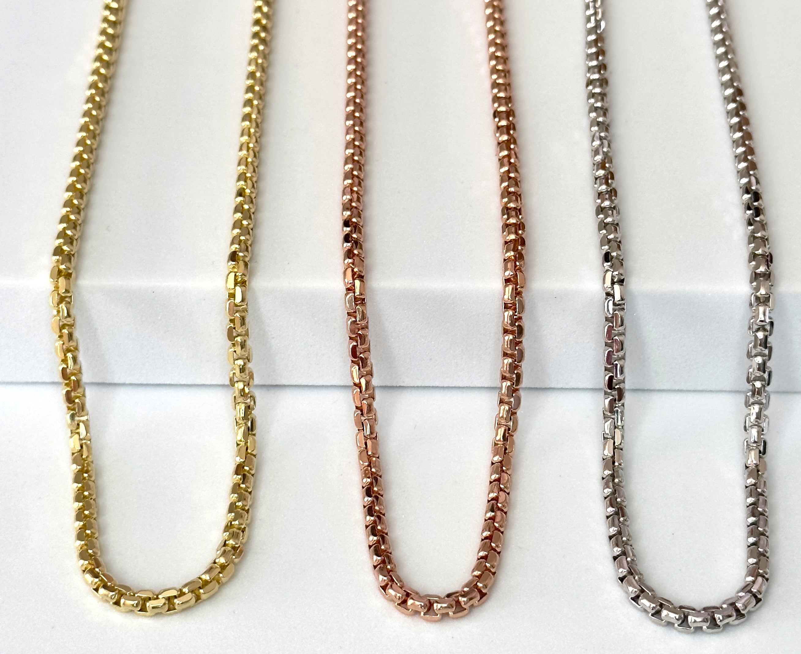 14k Rose Gold Round Box Chain, Hollow Round Box Necklace image 7