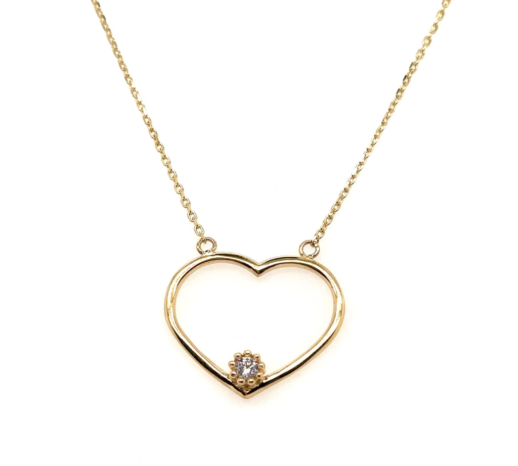 14K Real GoldHeart Pendant Necklace with Cubic Zirconia image 1