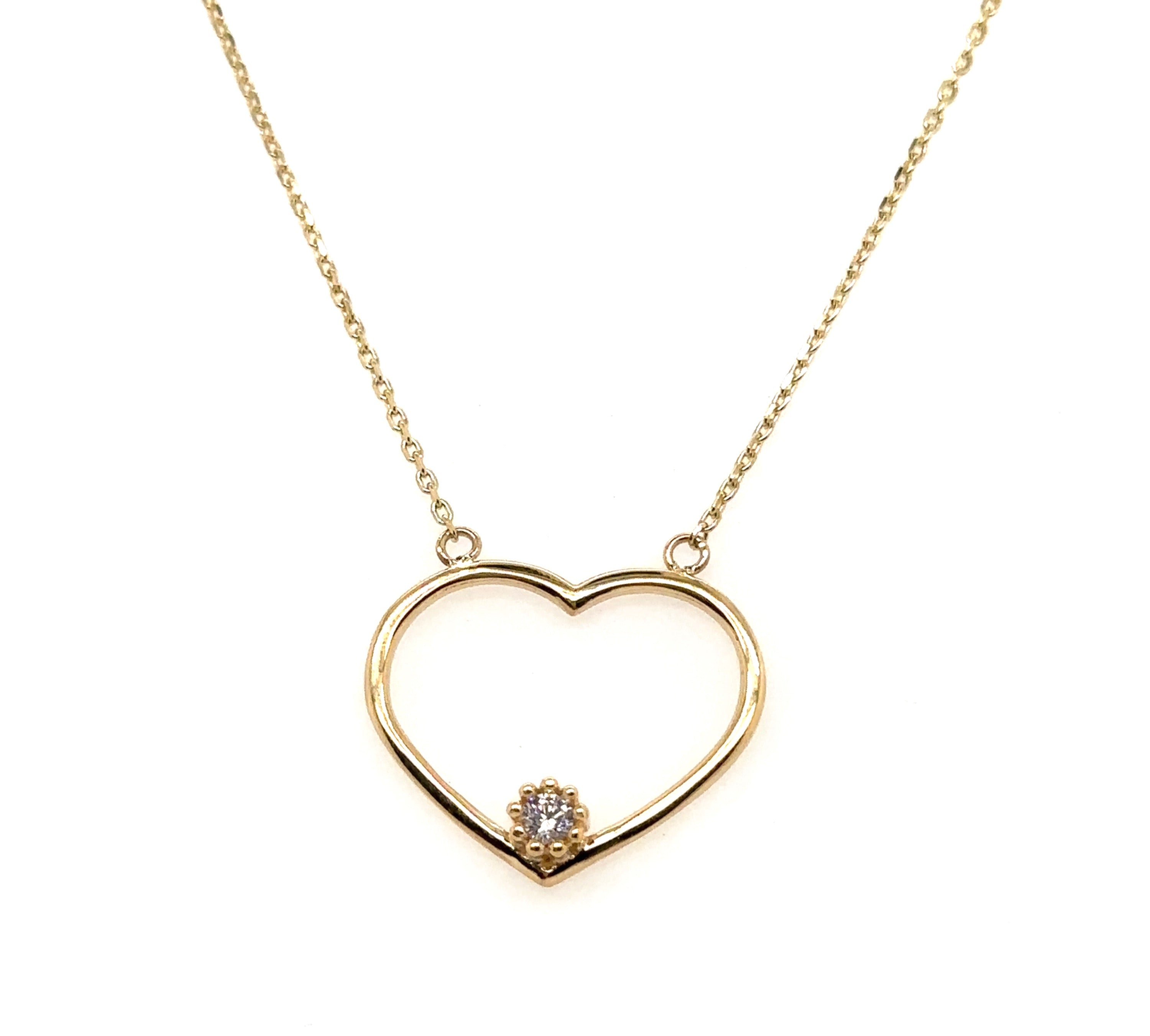 14K Real GoldHeart Pendant Necklace with Cubic Zirconia image 1
