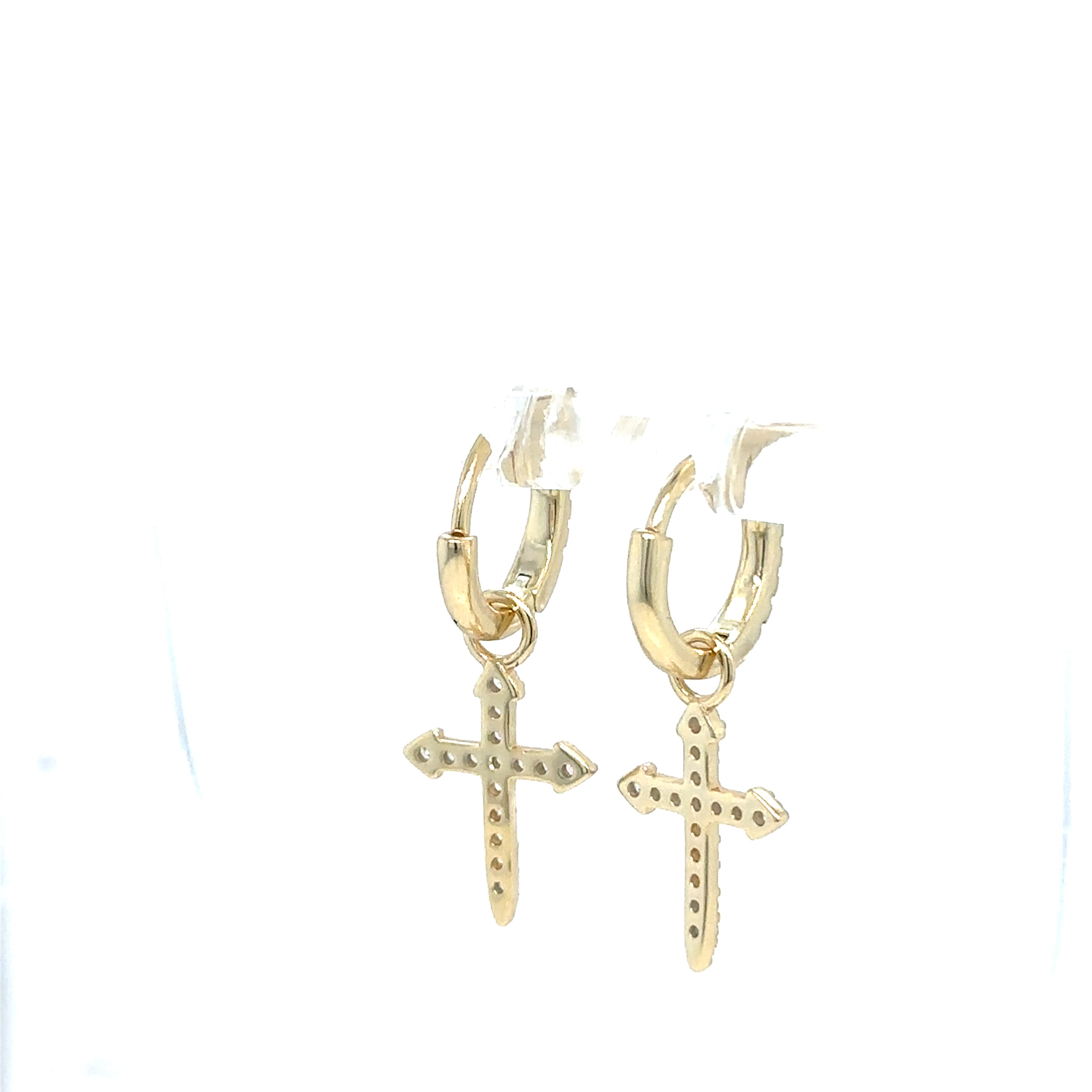 Gold Plated Sterling Silver Cross Hoop Earrings with Cubic Zirconia-Huggie Hoops image 2