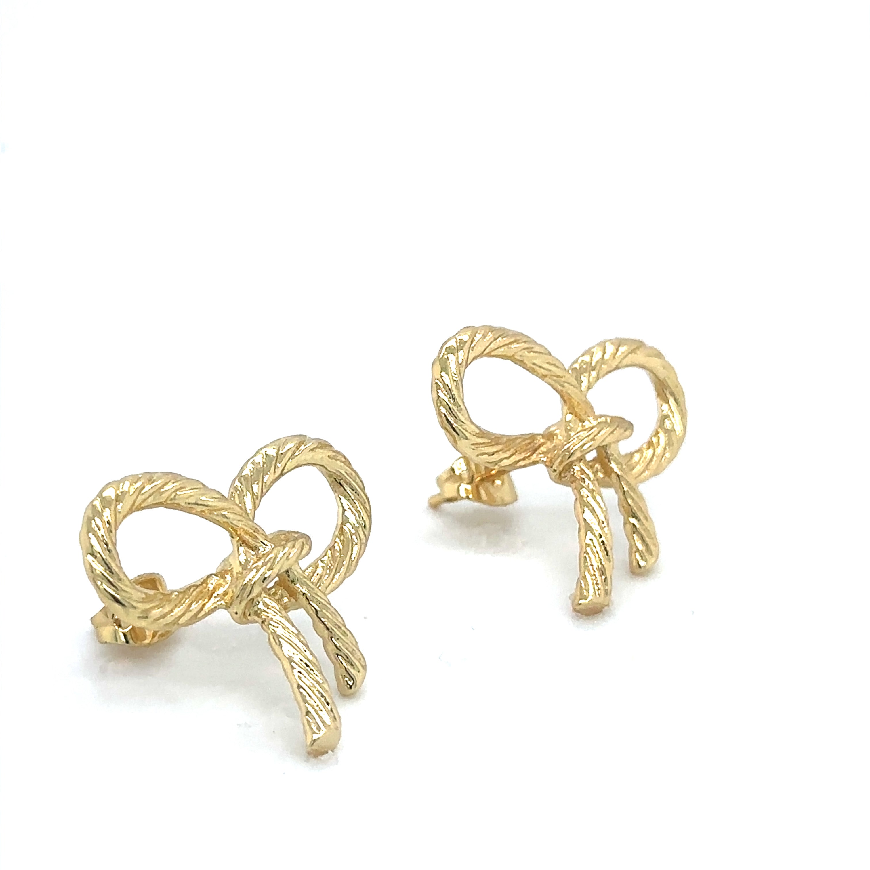 Chic Textured Gold-Plated Bow Stud Earrings image 2