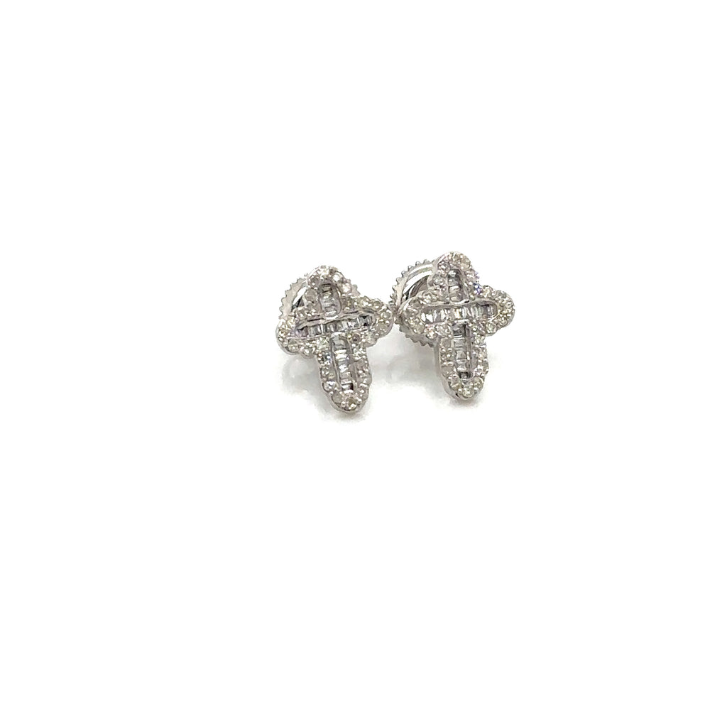 14k Gold 0,37Ct Diamond Earrings, Real Diamond Earrings,14K Gold Cross Shape Ear image 1