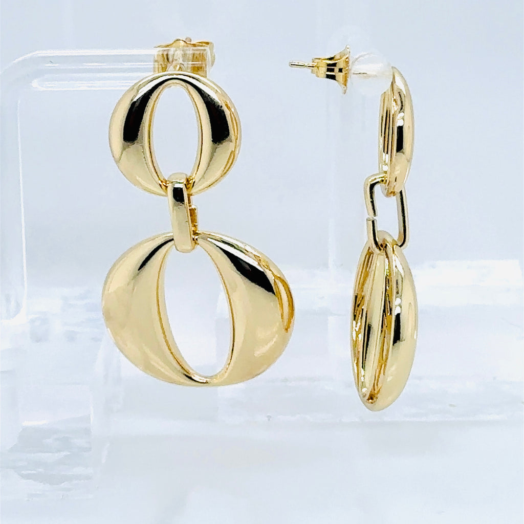 Chic Double Oval Drop Earrings in Gold Plating image 3