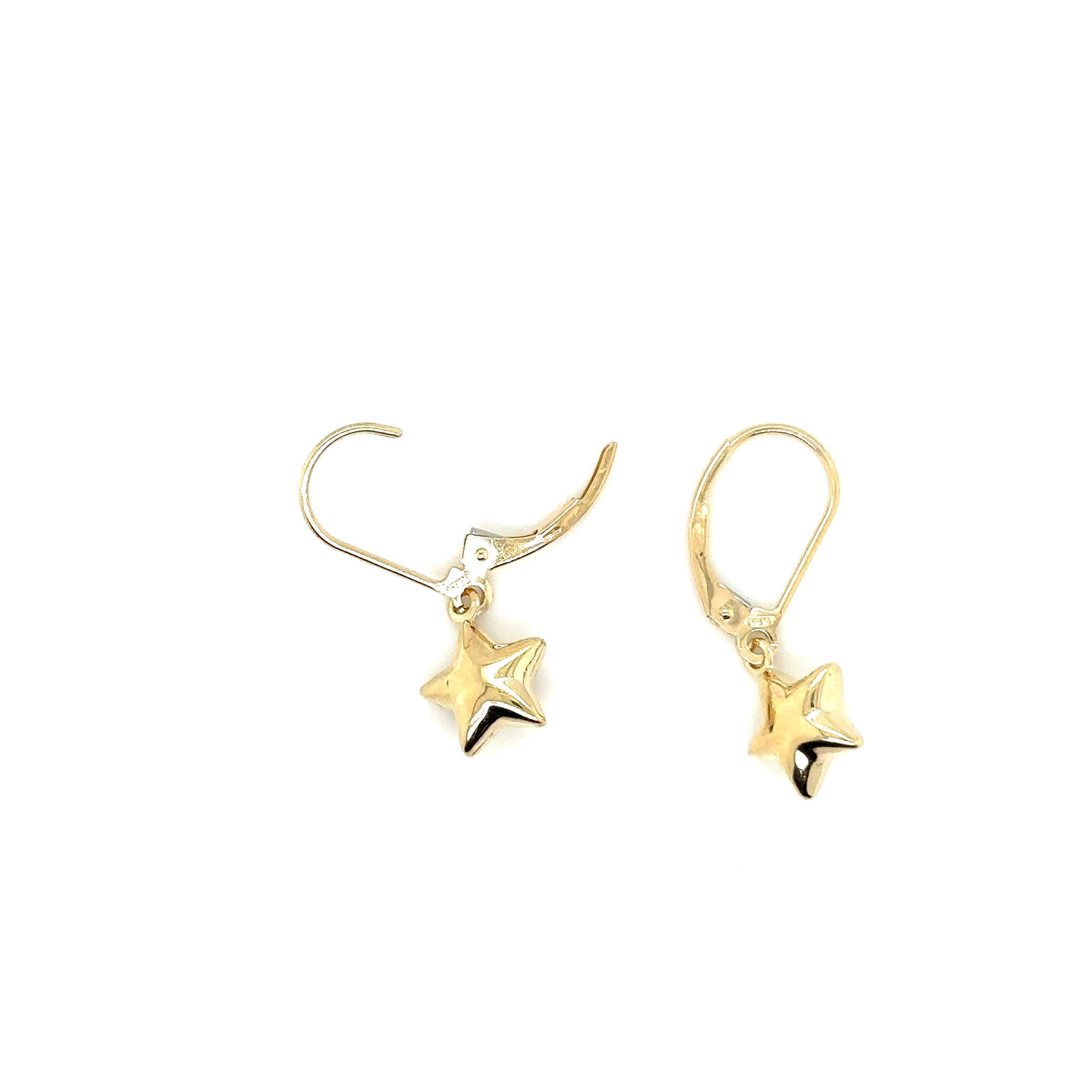 14K Real Gold Star Shaped Dangle Earrings image 2