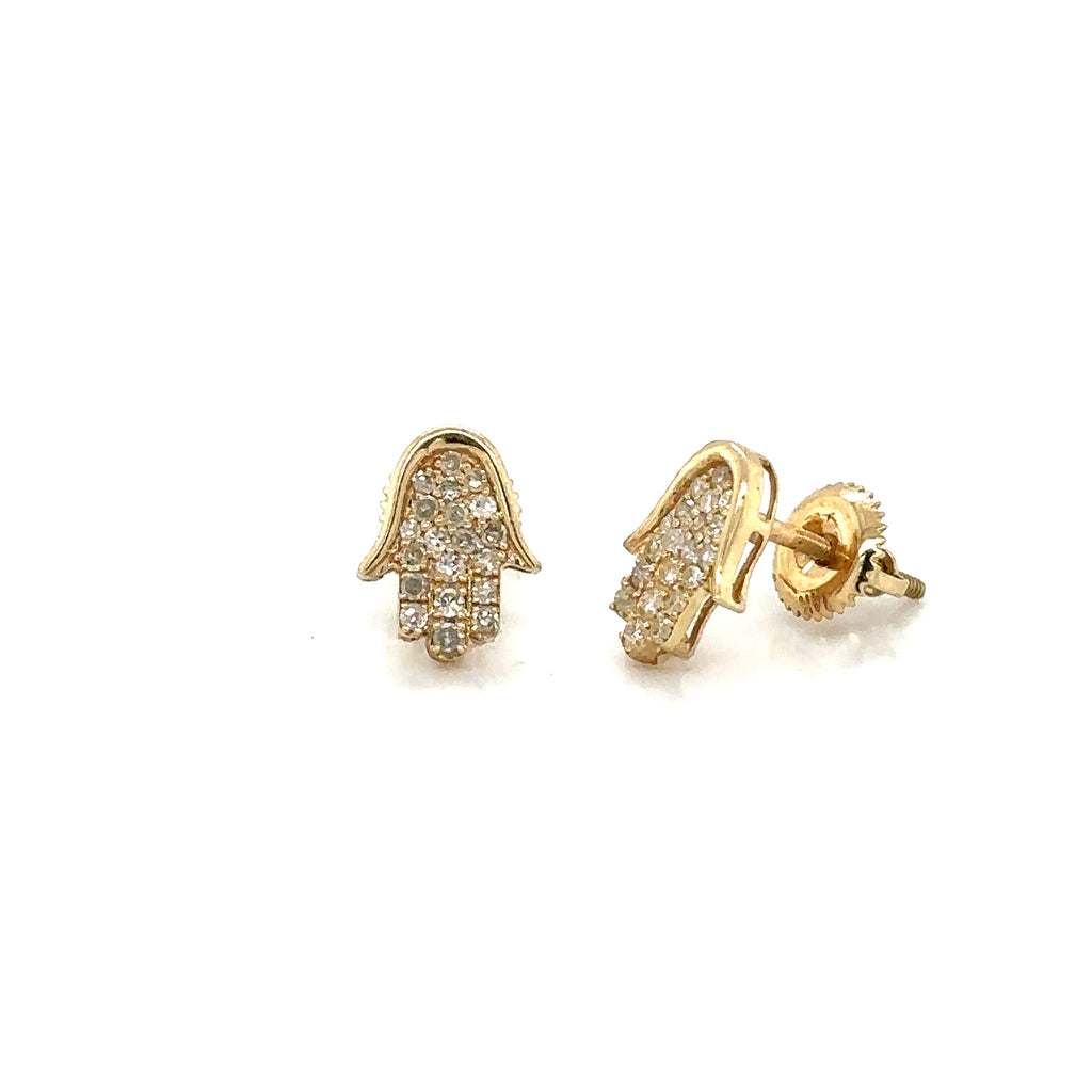 14k Solid Gold 0,30Ct Diamond Earrings,14K Hamsa Hand Earrings,Solid Gold Dainty image 1