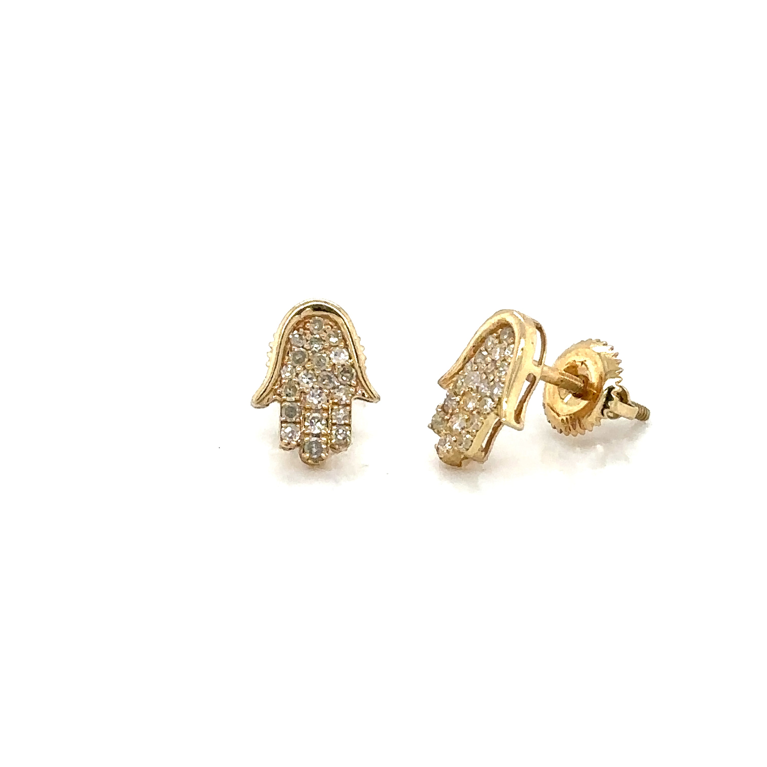 14k Solid Gold 0,30Ct Diamond Earrings,14K Hamsa Hand Earrings,Solid Gold Dainty image 1