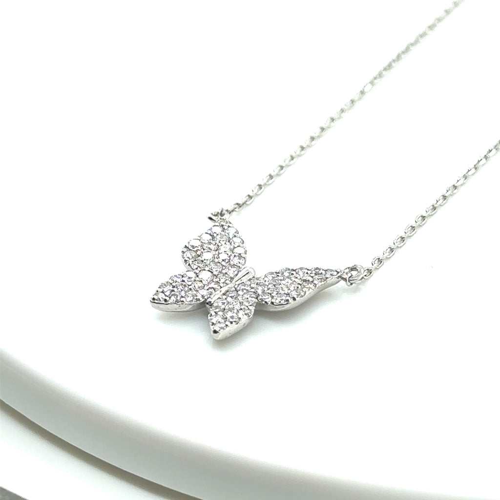 Dainty Gold Butterfly Necklace, Tiny 14K Solid Gold Diamond Butterfly Necklace, image 1