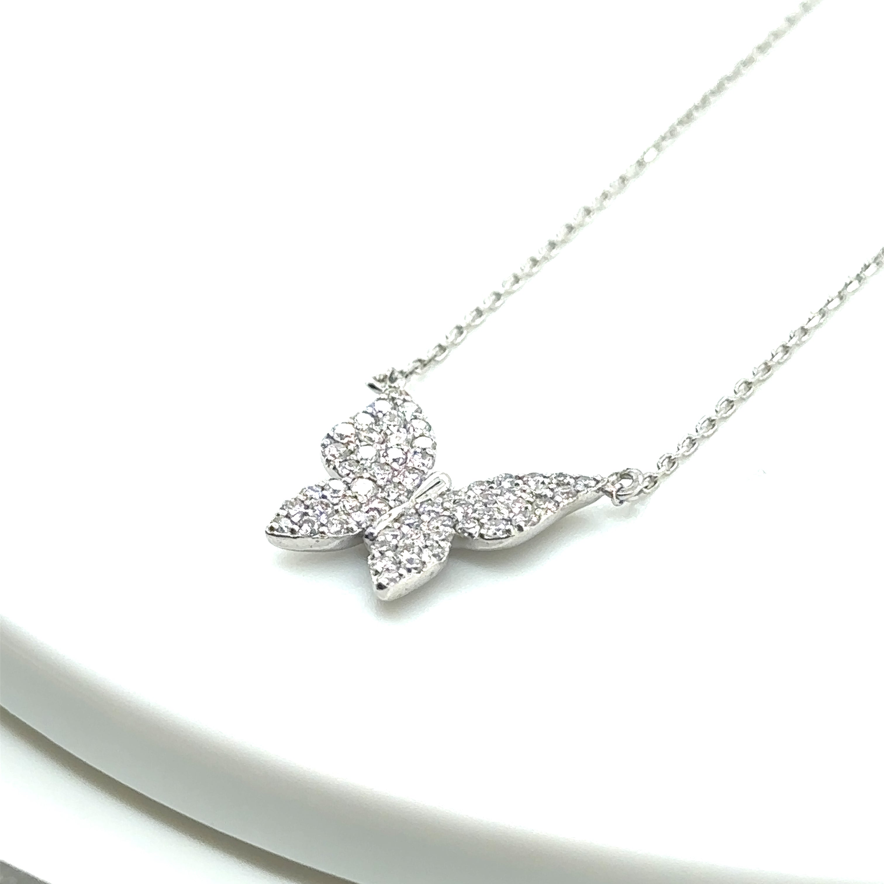 Dainty Gold Butterfly Necklace, Tiny 14K Solid Gold Diamond Butterfly Necklace, image 1