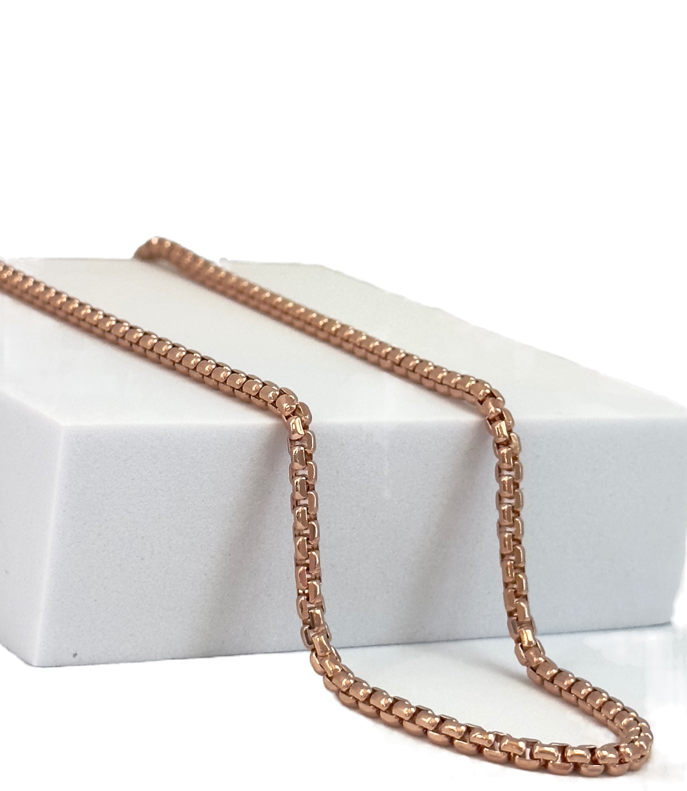 14k Rose Gold Round Box Chain, Hollow Round Box Necklace image 1