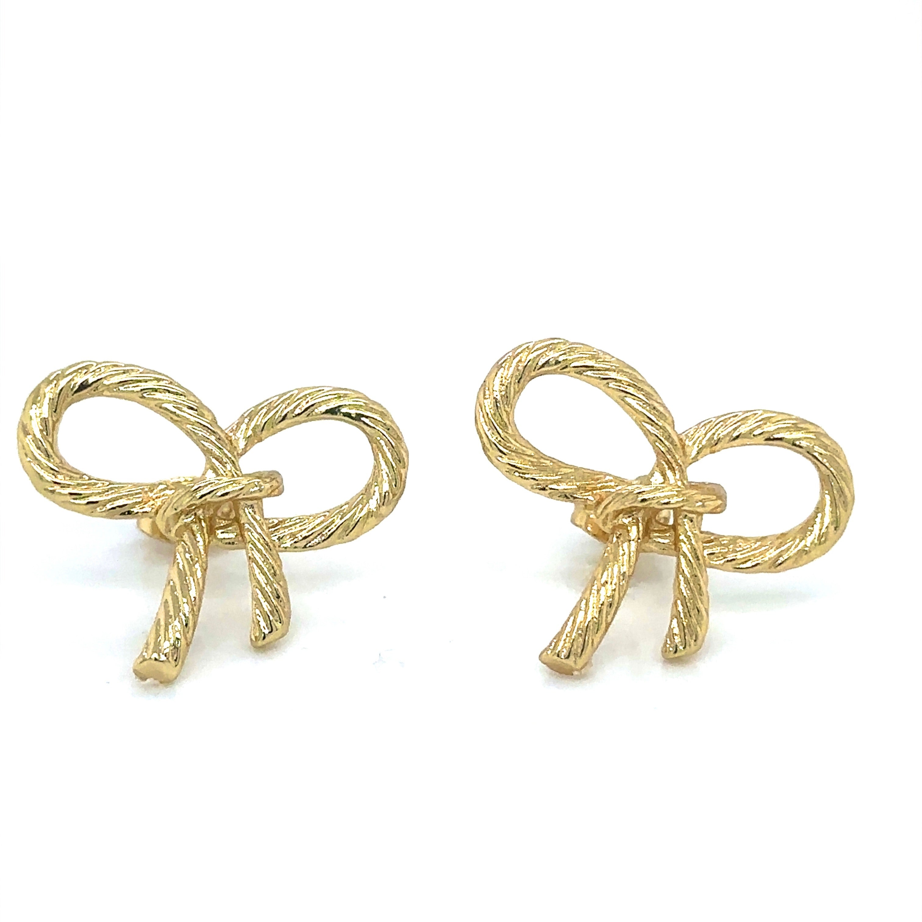 Chic Textured Gold-Plated Bow Stud Earrings image 3
