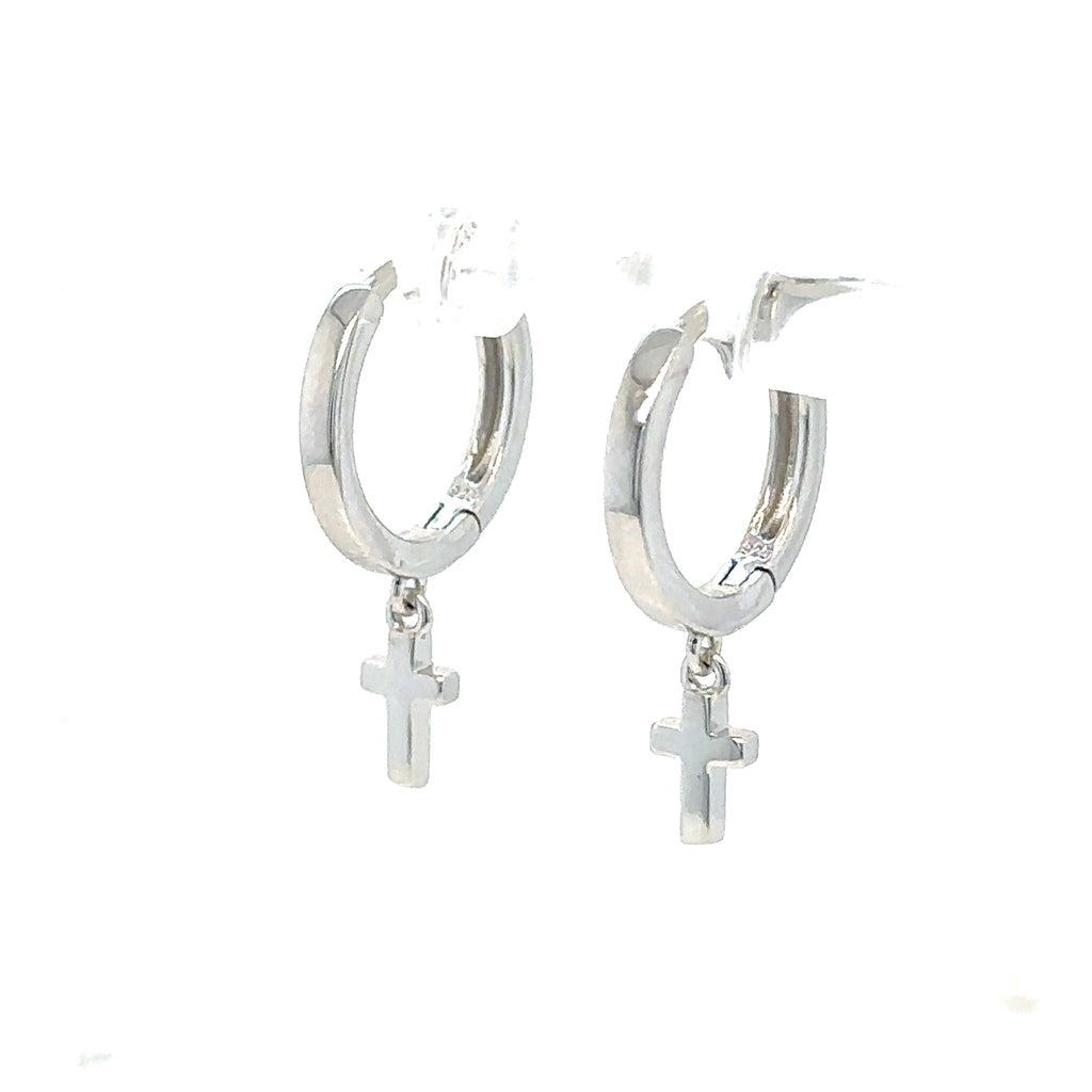 Sterling Silver Cross Hoop Earring-Dainty Huggie Design image 1