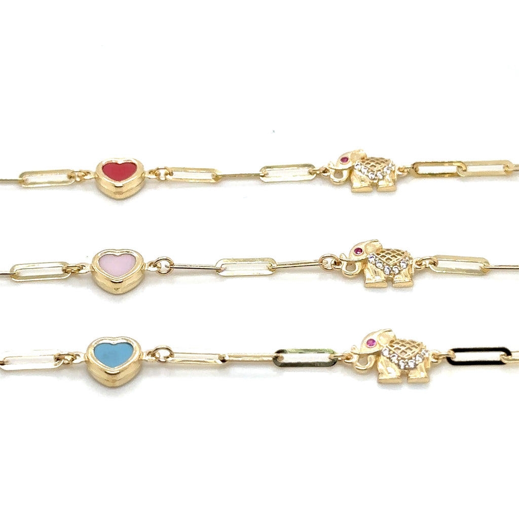 14k Gold Elephant Anklet, Heart Anklet - 14k Gold Anklet - Ankle Bracelet- Ankle image 1