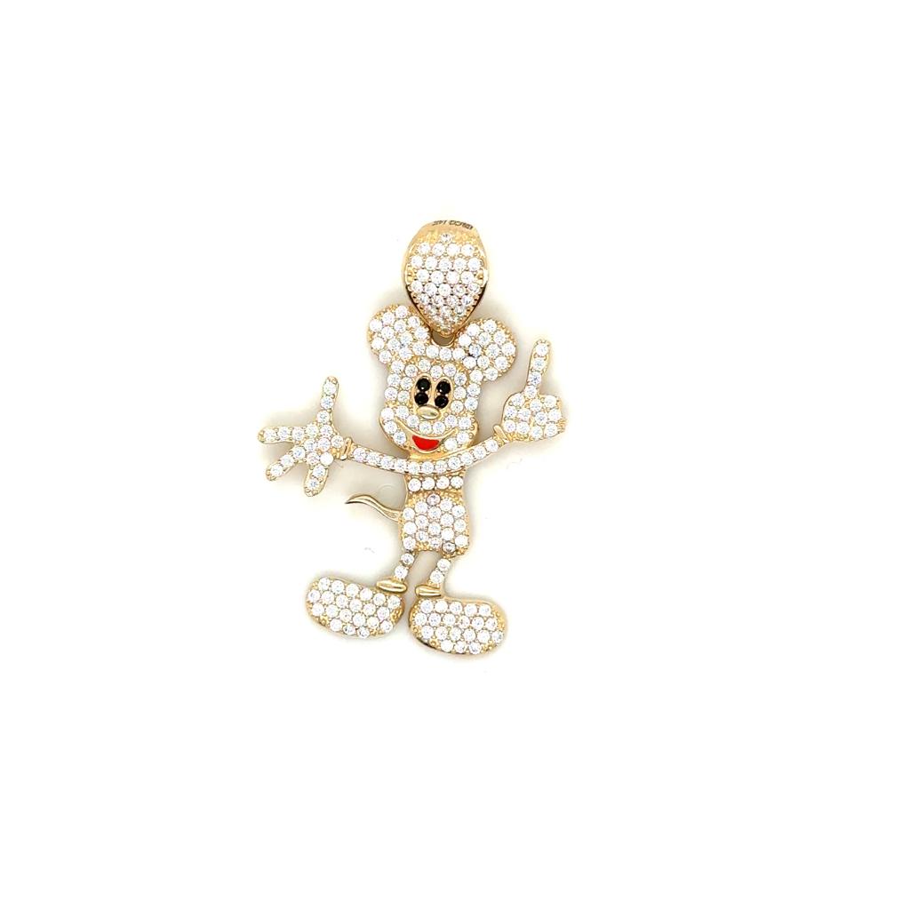 Mickey Mouse Pendant in 14K Real Gold with cubic Zirconia, Cartoon Pendant image 0