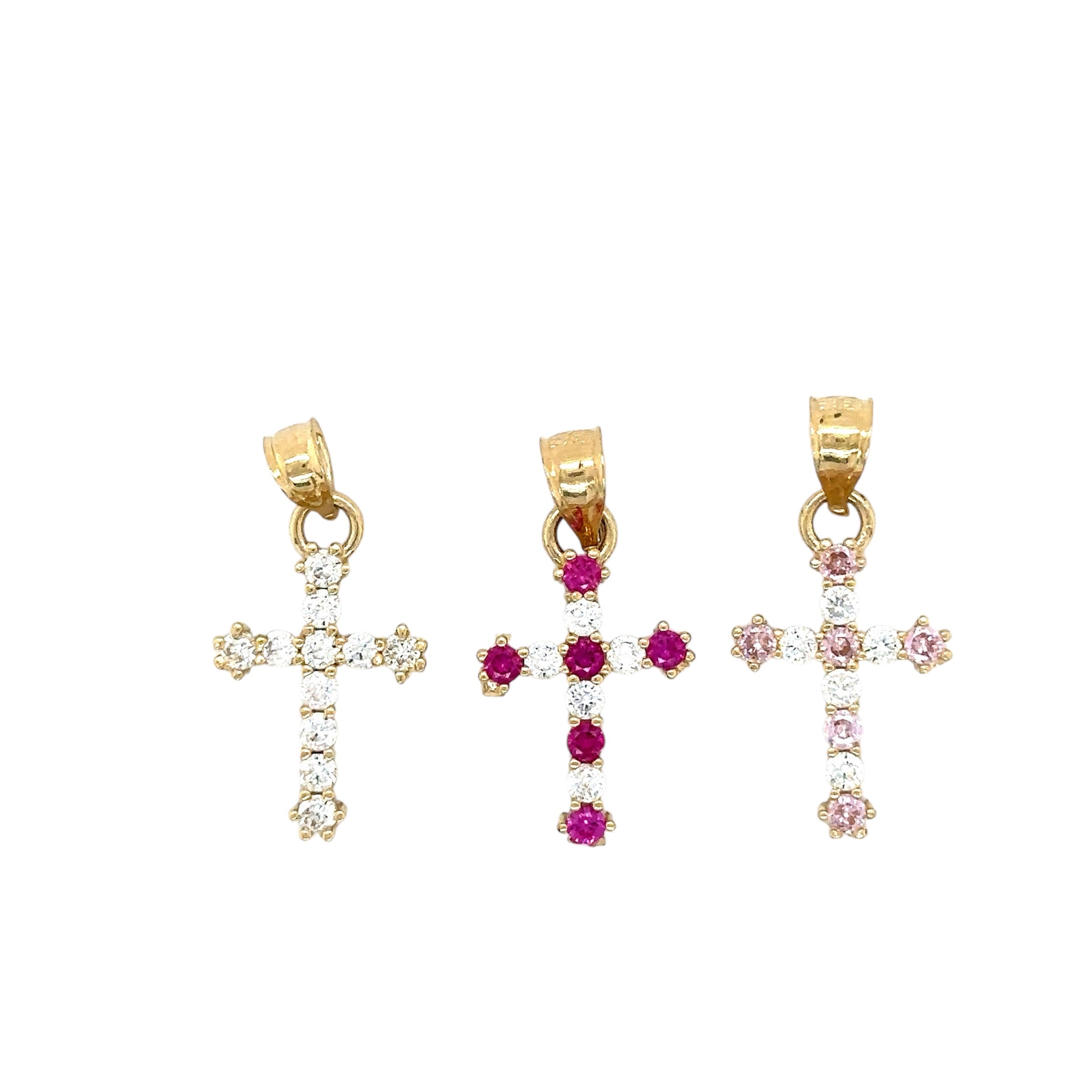 14K Solid Tiny Cross Pendant - Multicolored CZ Cross - Christian Faith Pendant - image 4